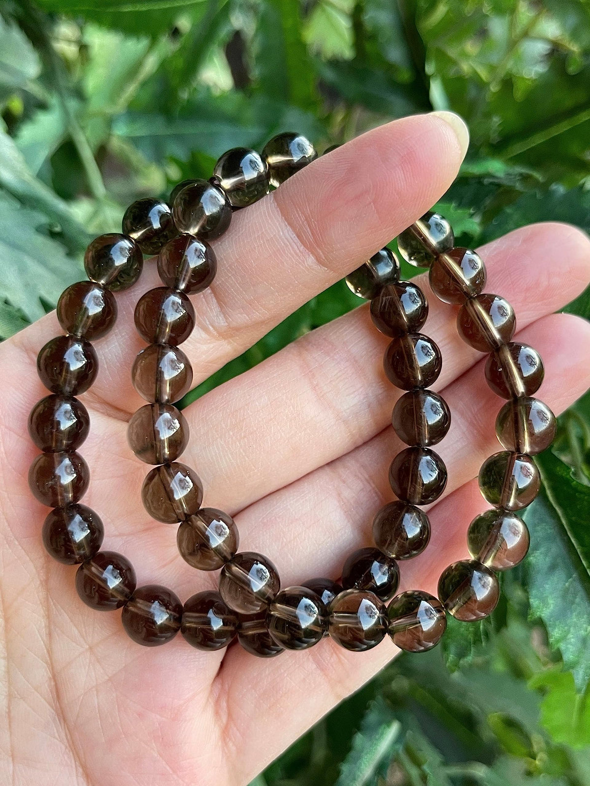 GAF TREASURES Smoky Quartz Crystal Bead Bracelet 8mm, Genuine Smoky Quartz Stretch Gemstone Bracelet, Healing Crystal Bracelet, Gift for Men & Women (10)