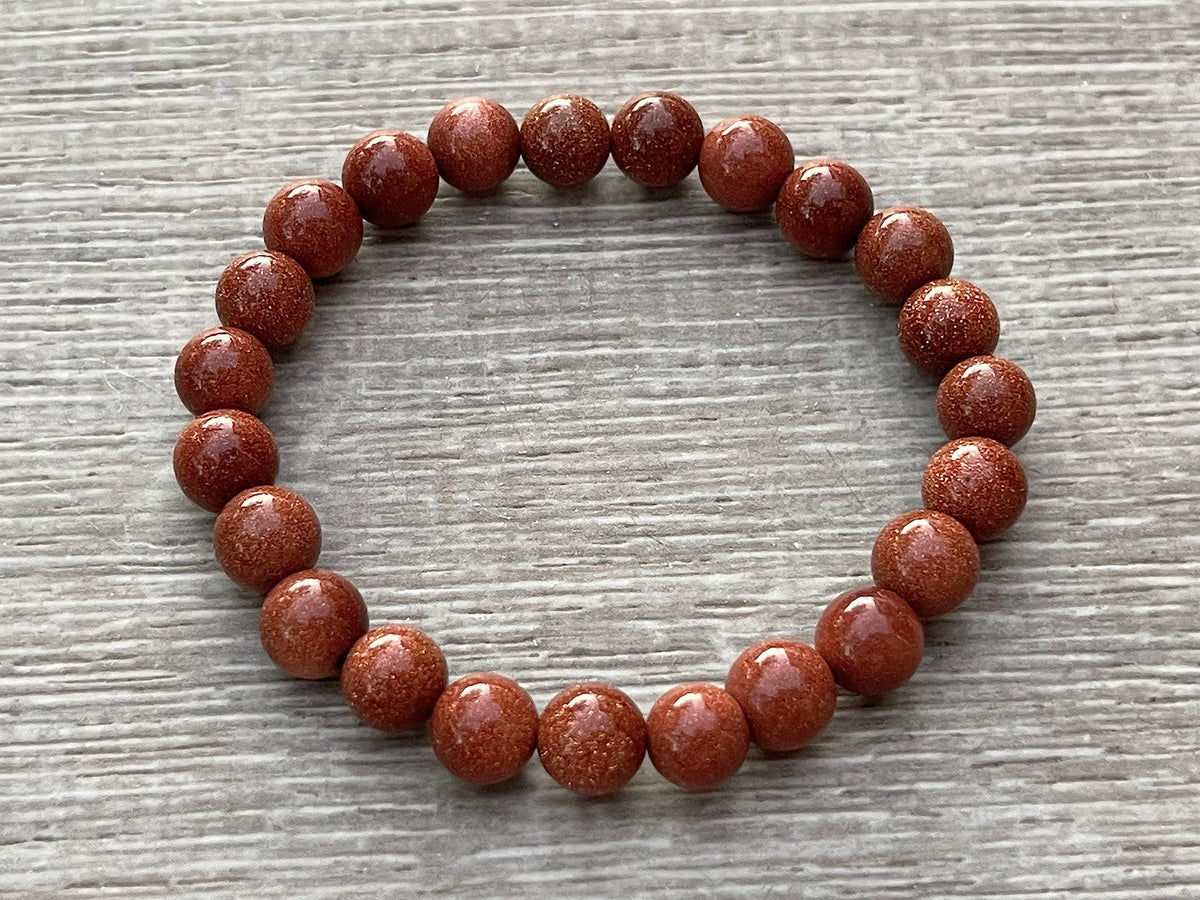 GAF TREASURES Red Goldstone Crystal Bead Bracelet 8mm, Genuine Red Goldstone Stretch Gemstone Bracelet, Healing Crystal Bracelet, Gift for Men & Women (1)