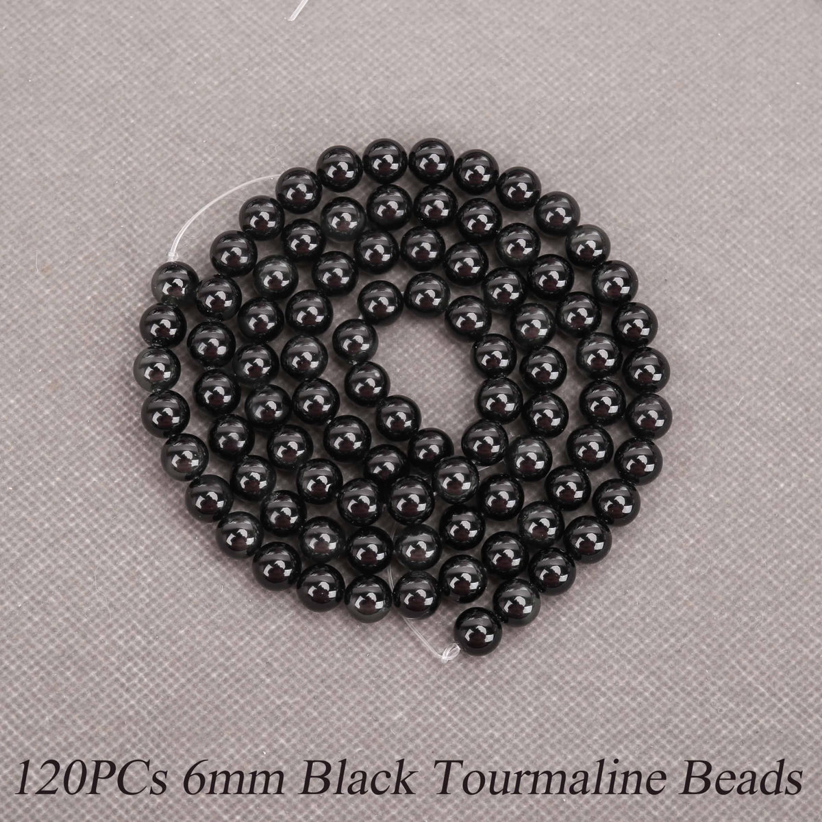 Aurehen Natural Gemstone Beads with Thread Needle Card as Complete Jewelry Making Kit, 120PCS 6mm Round Loose Energy Stone Spacer Beads, Smooth Healing Crystals for DIY Crafts (Black Tourmaline)