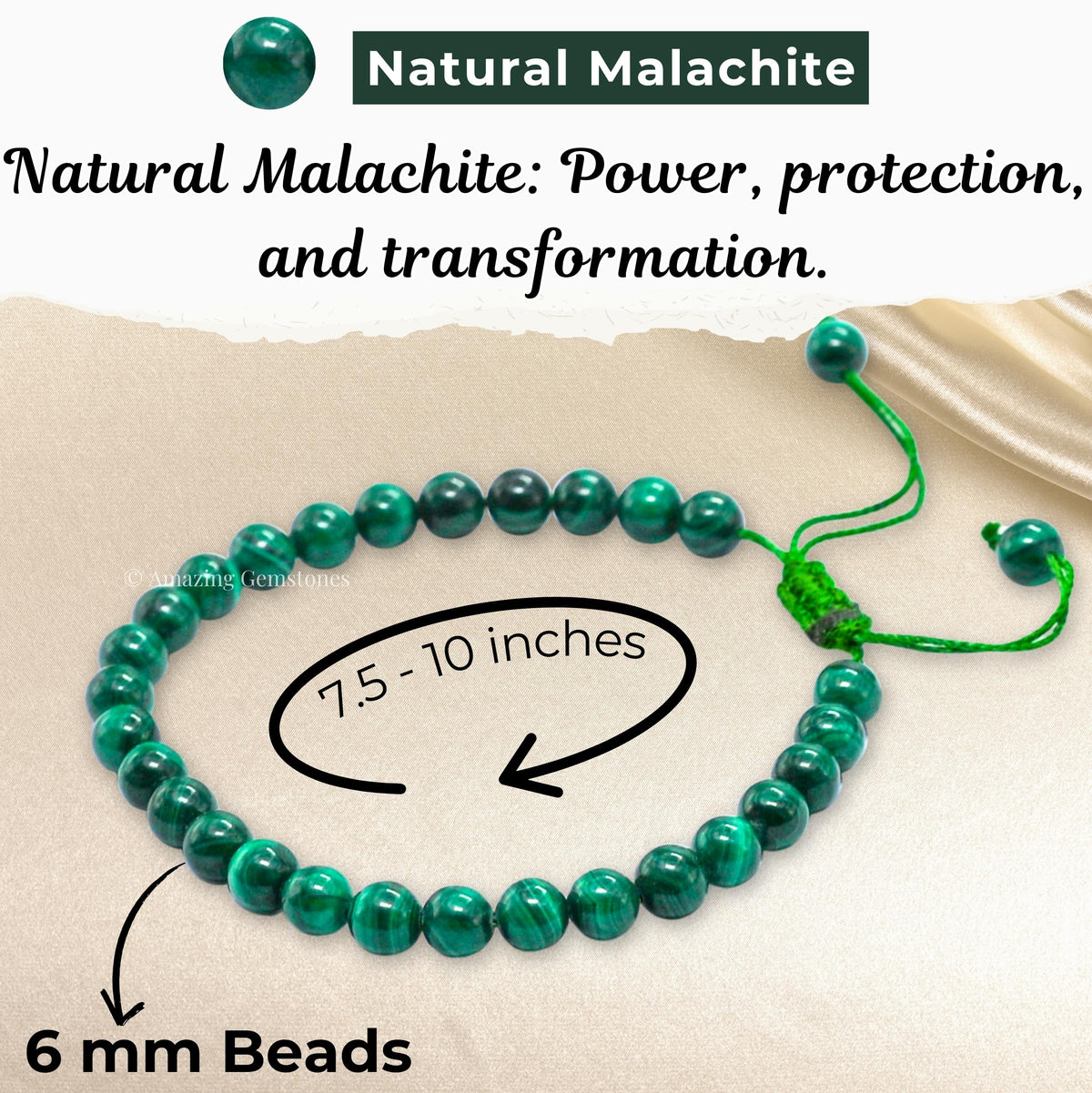 Amazing Gemstone Malachite Bracelet for Women Men's Gifts - Protection Healing Crystal Bracelet - 6mm Gemstones Beaded Adjustable Bracelet Pulseras Para Hombres Mujer Stocking Stuffers