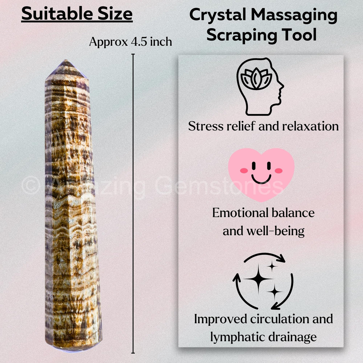 Amazing Gemstone Aragonite Crystal Wand Massage Stick - Pelvic Wand Gua Sha for Adults - Crystals and Healing Stones Massage Wands for Adults Gifts (Pointed)