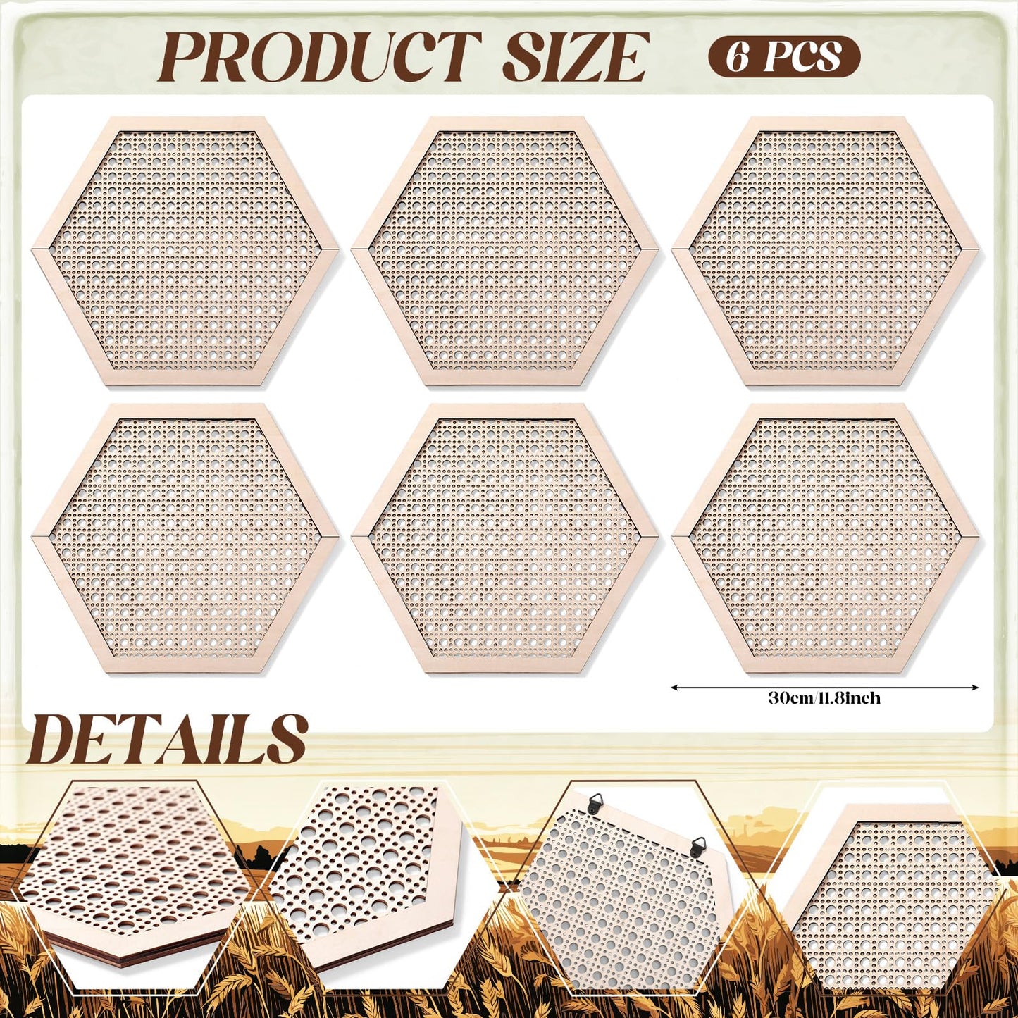 Ripeng 6 Pcs Honey Comb Decorations 11.8 Inch Hexagon Wall Decor Farmhouse Wood Earthy Hexagon Wall Panels Modern Hollow Carved Design Rustic Abstract Decor for Living Room Kitchen(Hollowed Style)