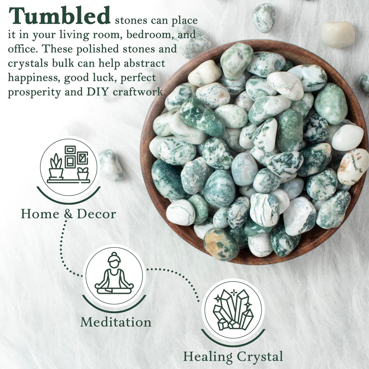 Crocon 1lb Tree Agate Tumble Stones Stones Set Pocket Crystal Healing Gemstones Balancing Tumble Collection Palm Stone Meditation Good Luck Charm Gift Craft Home Decor Size: 20-25 mm 1 LB