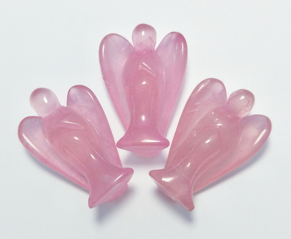 Mina Heal Pocket Guardian Angel Figurine, Hand-Carved Rose Quartz Crystal Statue, Palm-Size Angel Keepsake for Meditation, Comfort and Decorative Display (Set of 3)