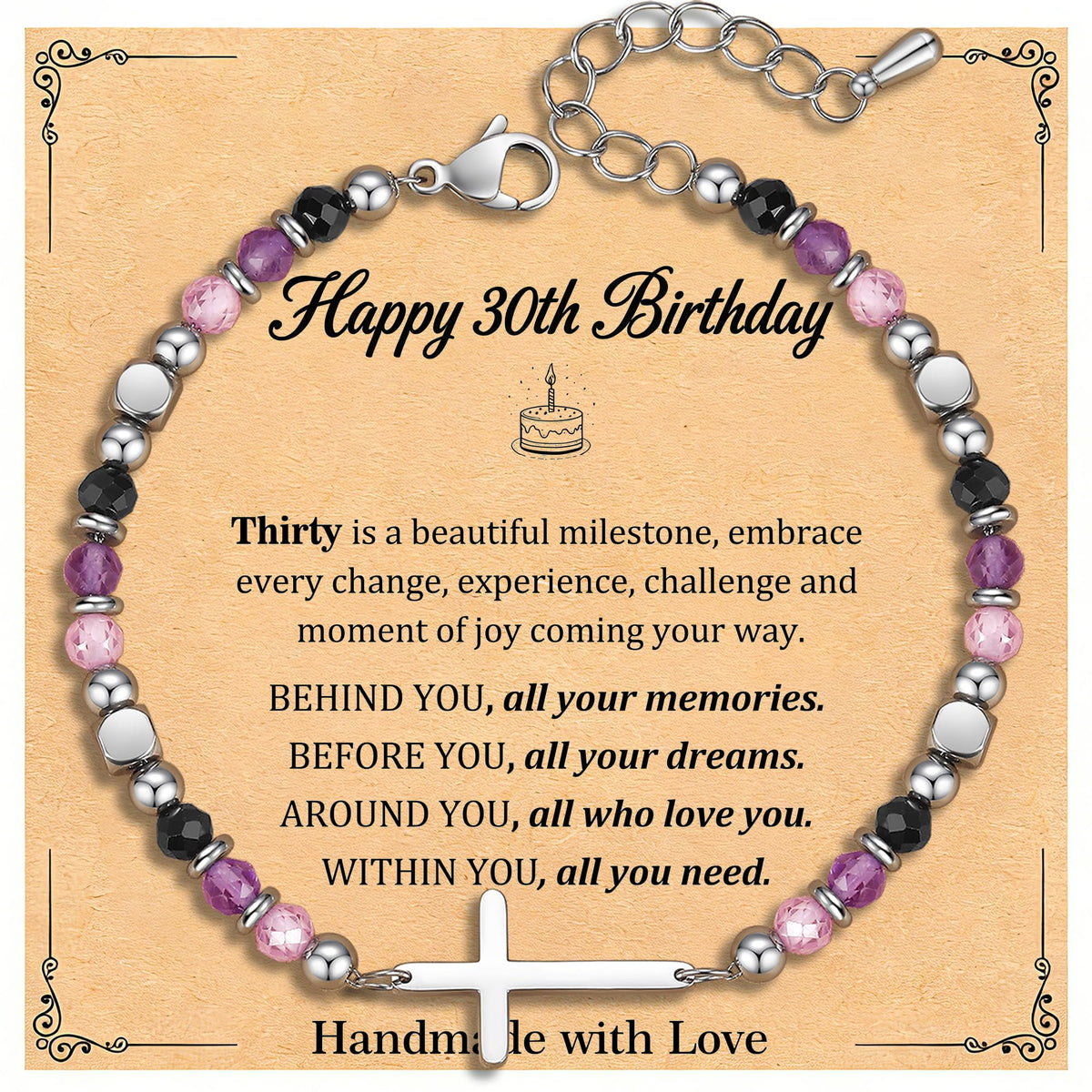 30th Birthday Gifts for Women, 30th Birthday Decorations for Her, Dainty Christian Cross Bracelet – Adjustable Anxiety Relief Friendship Jewelry for Friend, Sister, Wife