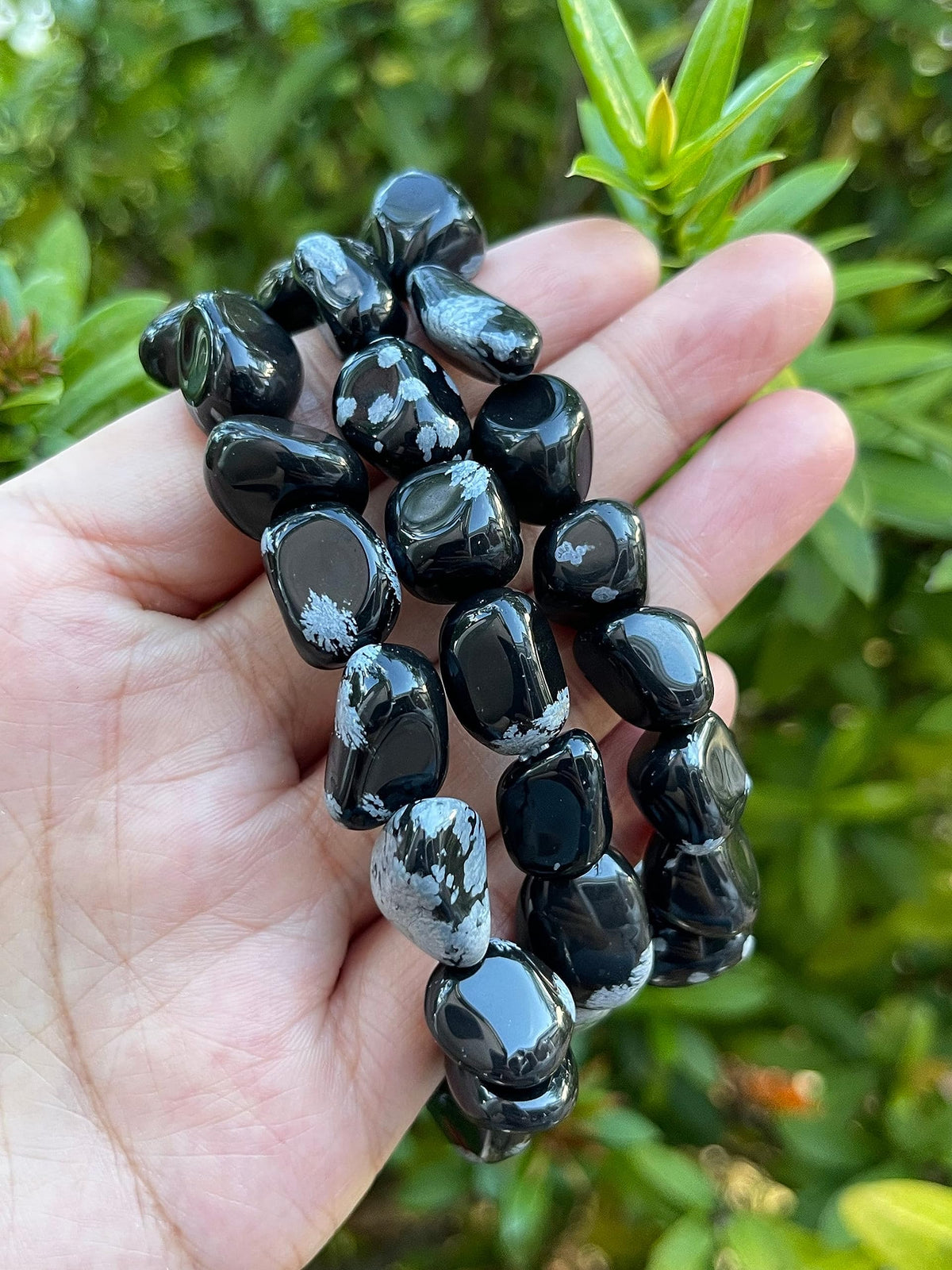 GAF TREASURES Snowflake Obsidian Crystal Nugget Bracelet, Genuine Snowflake Obsidian Tumbled Gemstone Bracelet, Healing Crystal Bracelet, Gift for Men & Women (1)