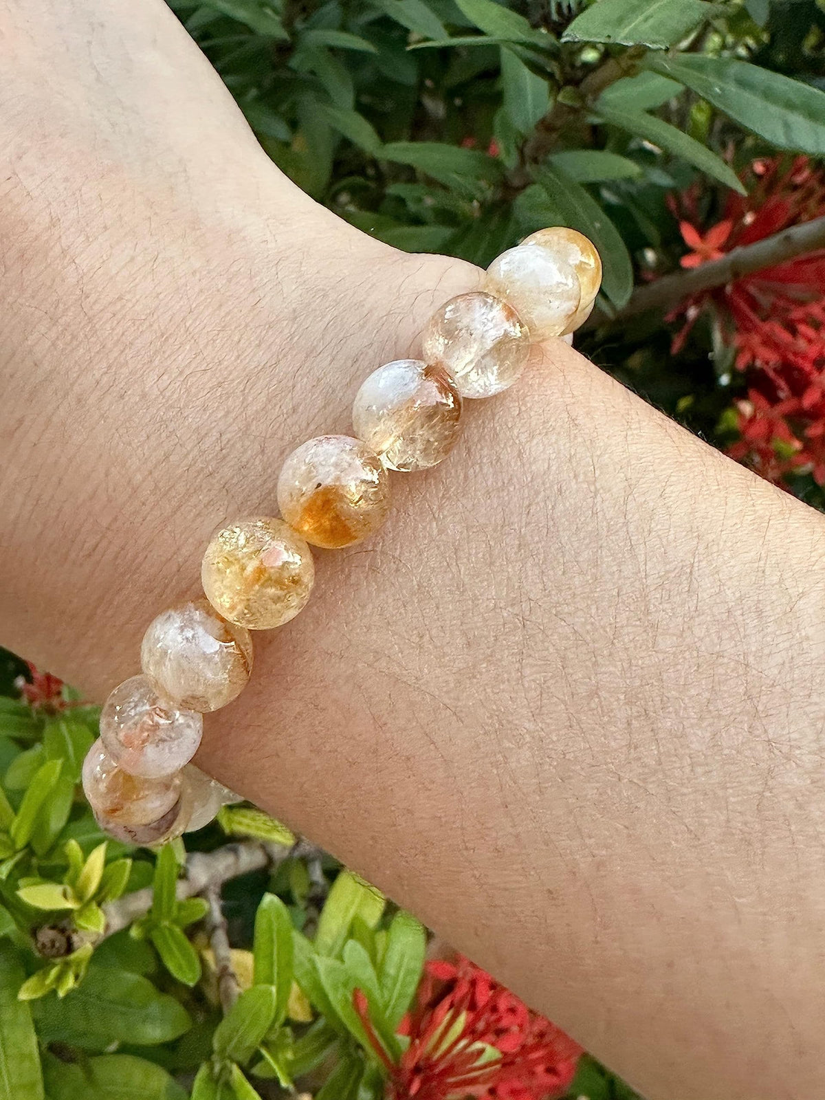 GAF TREASURES Citrine With Quartz Crystal Bead Bracelet 8mm, Genuine Citrine With Quartz Stretch Gemstone Bracelet, Healing Crystal Bracelet, Gift for Men & Women (1)