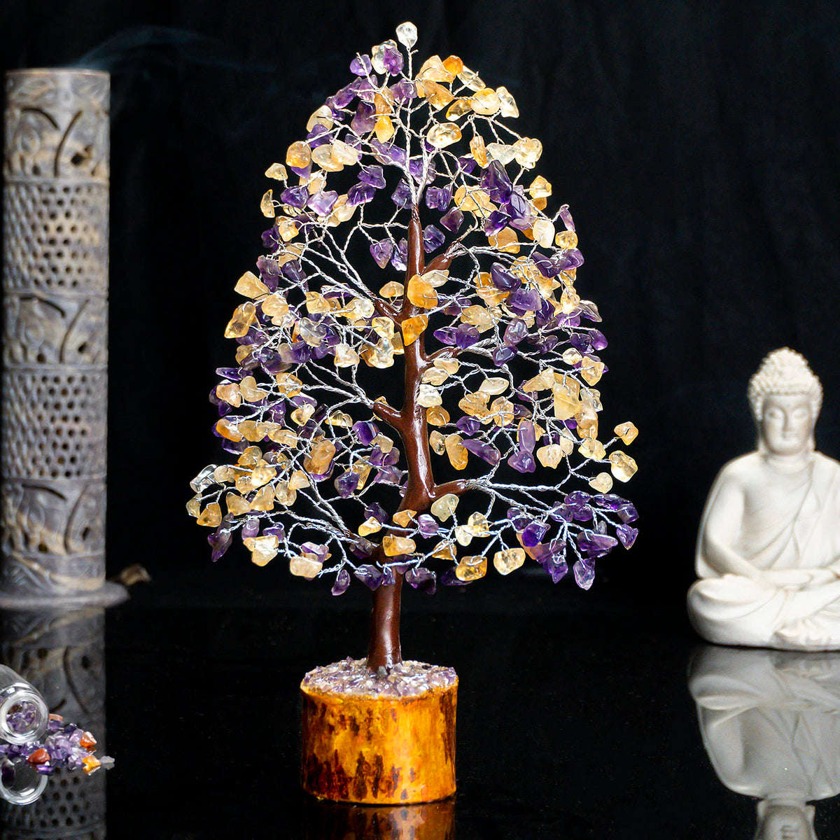 Crocon® Amethyst & Citrine Tree Crystal Tree of Life Birthday Gifts for Women Gemstone Tree Healing Stones Home, Shelf & Room Decor, Money Tree Positive Feng Shui Tree Bonsai Good Luck Spiritual Gift