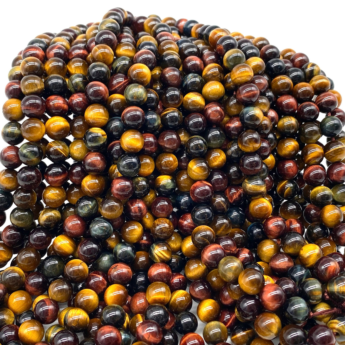 ABCGEMS African Tri-Color Tigers Eye Beads (Gorgeous Matrix- Mohs Hardness 7) Healing Energy Crystal Stone Ideal for Bracelet Necklace Ring DIY Jewelry Making Craft Men Women Smooth Round Tiny 6mm