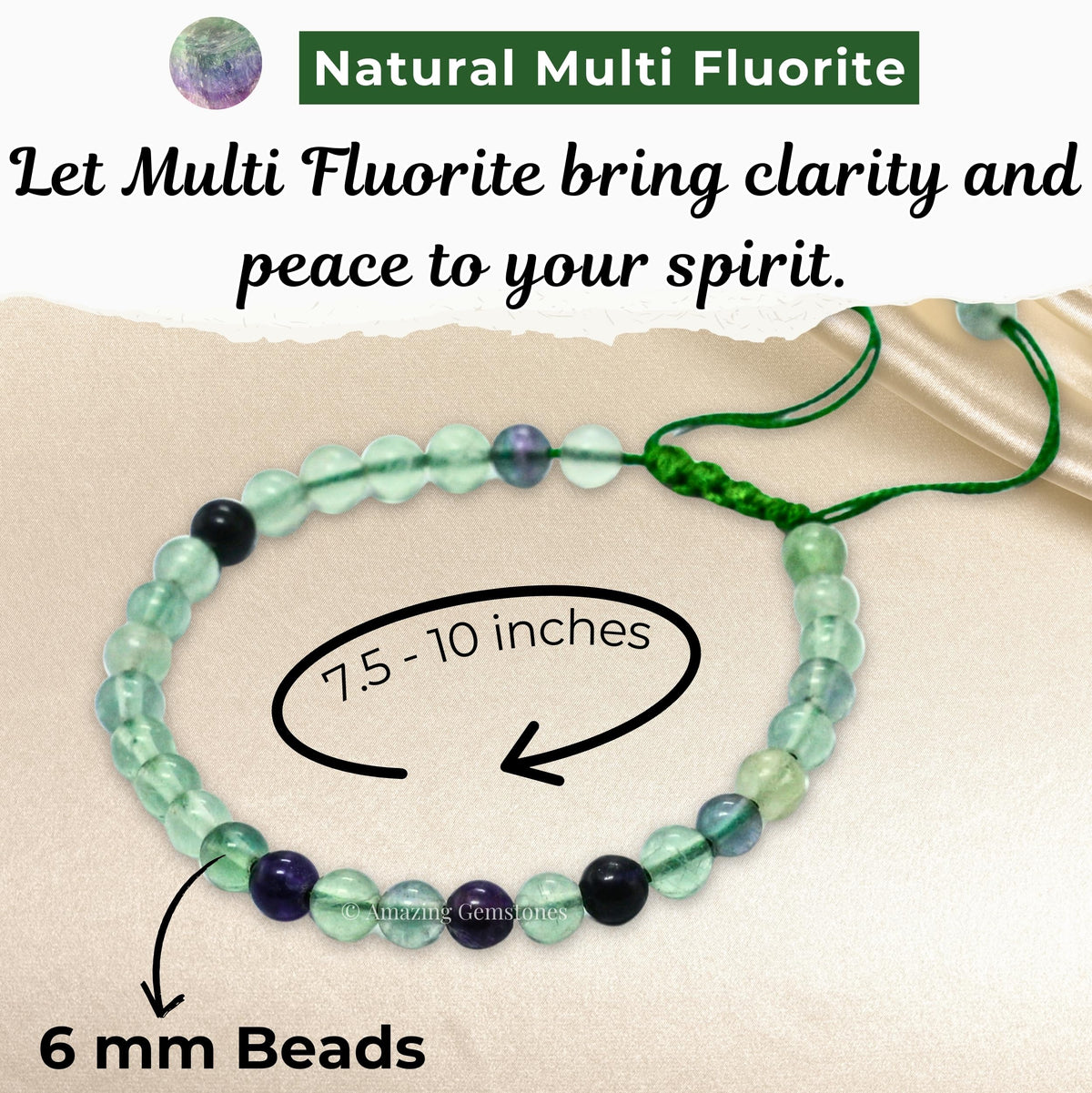 Amazing Gemstone Fluorite Bracelet, Gifts For Men & Women - Protection Healing Crystal Bracelet - 6mm Gemstone Beaded Adjustable Bracelet, Pulseras Para Hombres Mujer Stocking Stuffers