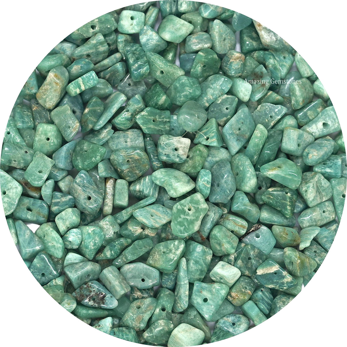 Amazonite Pre Drilled Natural Crystals Crushed Chips Beads for Jewelry Making, DIY Handmade Healing Crystals (25 Inch Strand)