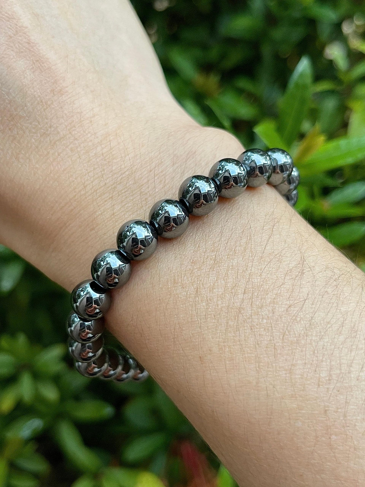 GAF TREASURES Hematite Crystal Bead Bracelet 8mm, Genuine Hematite Stretch Gemstone Bracelet, Healing Crystal Bracelet, Gift for Men & Women (1)