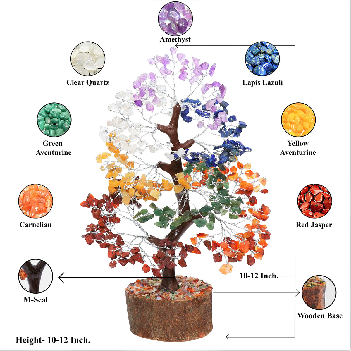 7 Chakra Tree of Life Crystal Tree Positive - Gemstone Tree - Spiritual Wisdom - Seven Chakra Tree - Feng Shui - Handmade Decor - Creativity - Healing Tree - Attract Good Luck Charm Gift