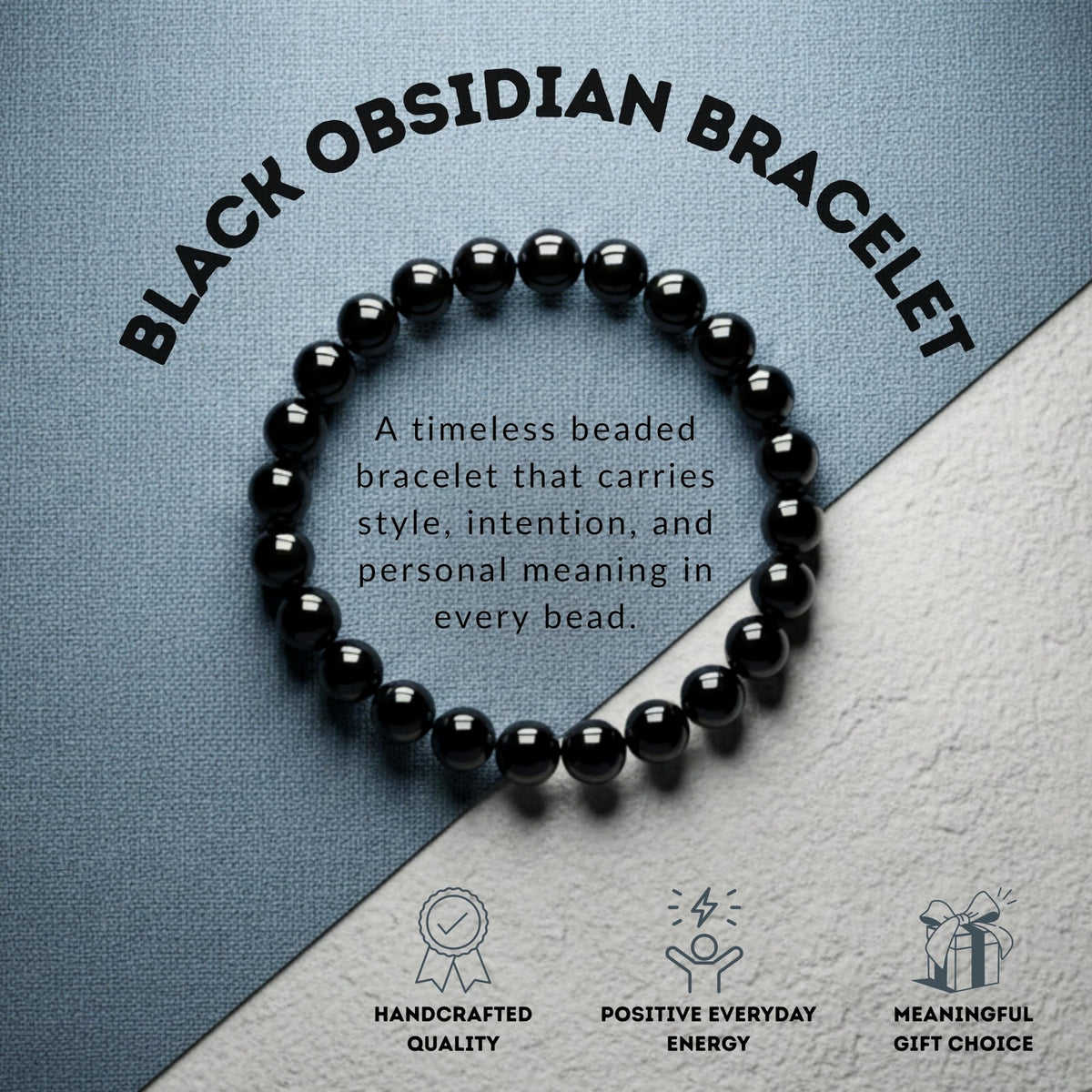 Cherry Tree Collection Black Obsidian Beaded Bracelet – Genuine 8mm Gemstone Stretch Bracelet for Men & Women – Handmade Crystal Bracelet - (Black Obsidian - S)