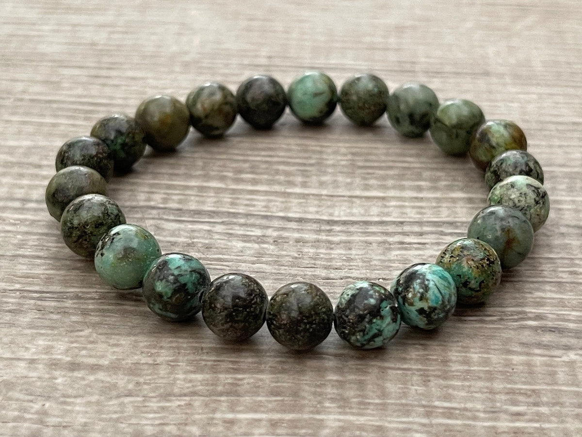 GAF TREASURES African Turquoise Crystal Bead Bracelet 8mm, Genuine African Turquoise Stretch Gemstone Bracelet, Healing Crystal Bracelet, Gift for Men & Women (1)