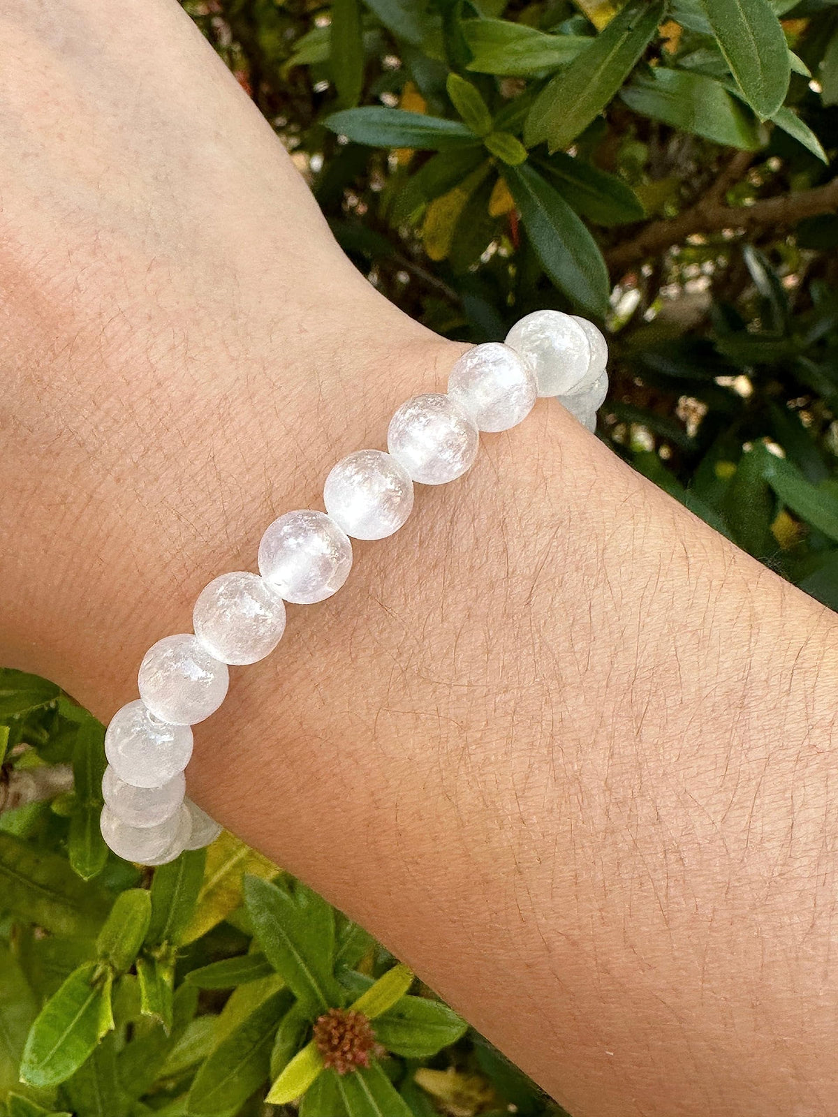GAF TREASURES Selenite Crystal Bead Bracelet 8mm, Genuine Selenite Stretch Gemstone Bracelet, Healing Crystal Bracelet, Gift for Men & Women (1)