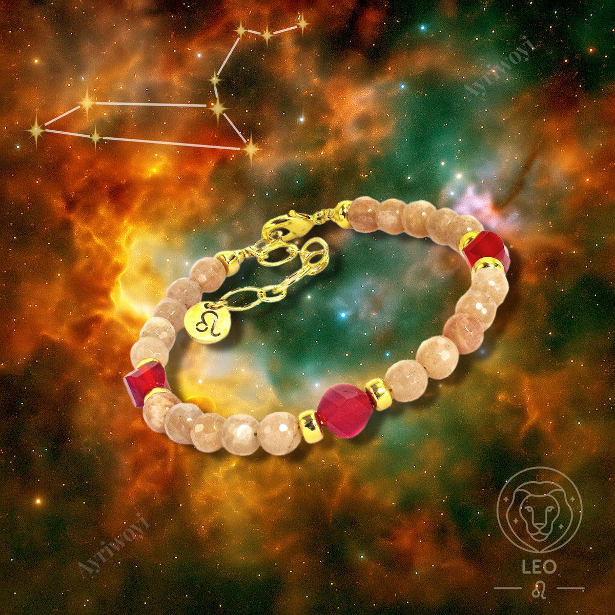 Ayriwoyi Leo Zodiac Bracelet Sunstone Bracelet 12 Constellations Carnelian Crystal Healing Energy Bracelets Astrology Jewelry Gift for Women