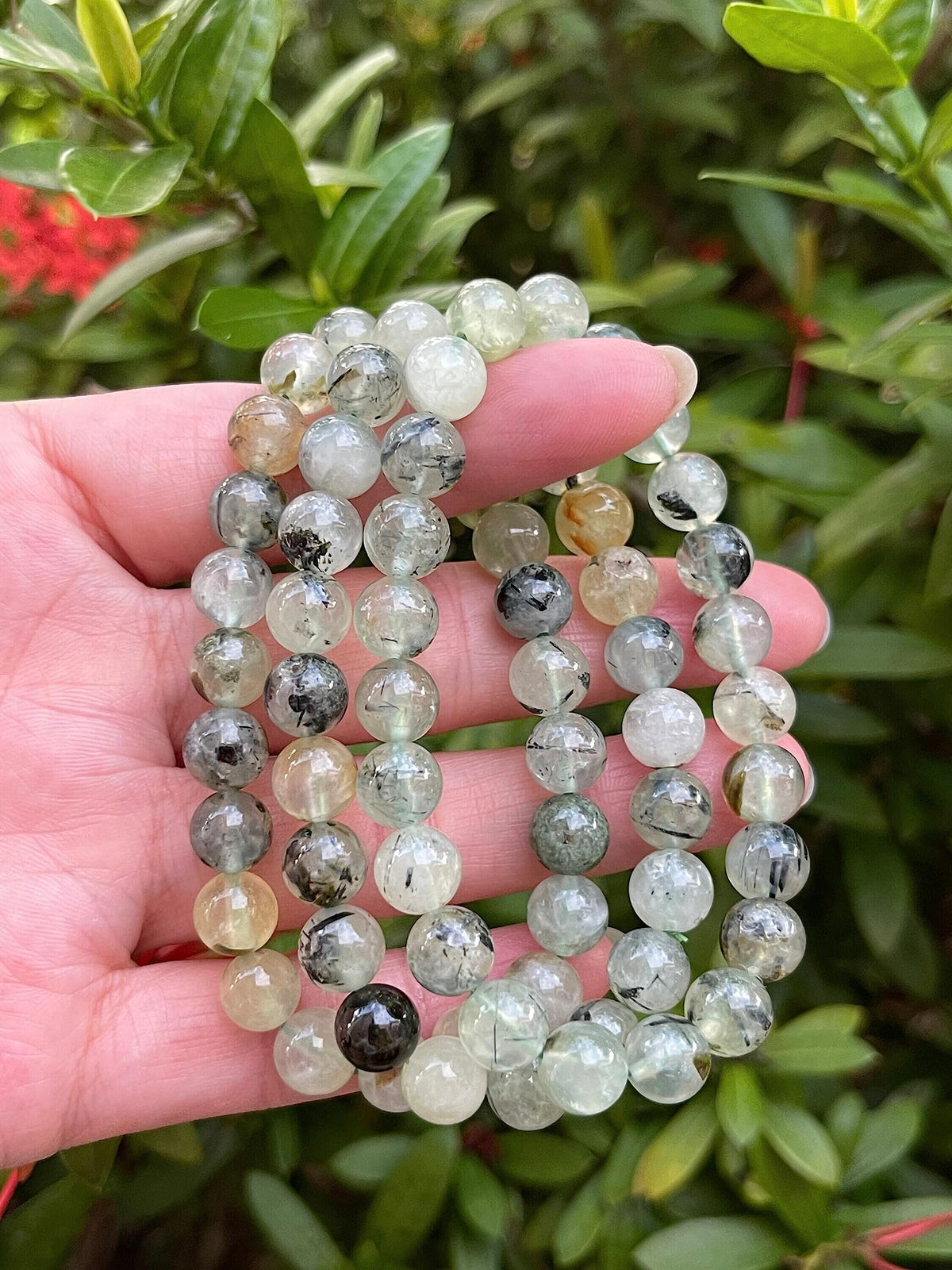 GAF TREASURES Green Prehnite Crystal Bead Bracelet 7-8mm, Genuine Green Prehnite Stretch Gemstone Bracelet, Healing Crystal Bracelet, Gift for Men & Women (1)