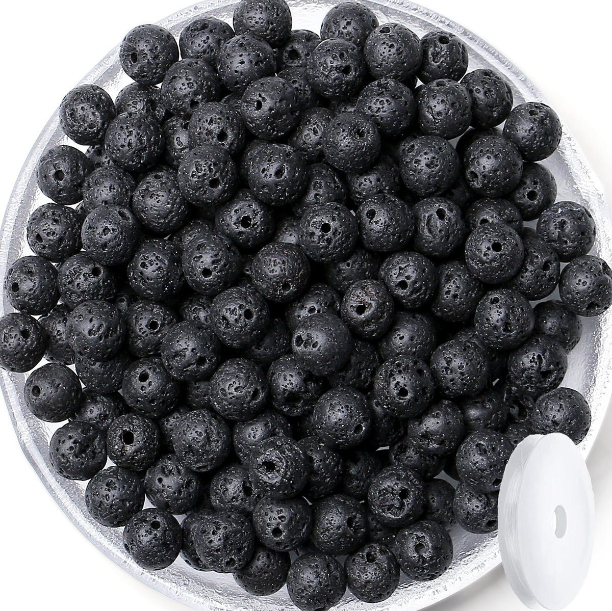 QINJIEJIE 100PCS Black Volcanic Lava Beads 8mm Natural Stone Beads Round Loose Gemstone Bead for Bracelet Beading Crystal Jewelry Making DIY Necklace Earrings 0.32"