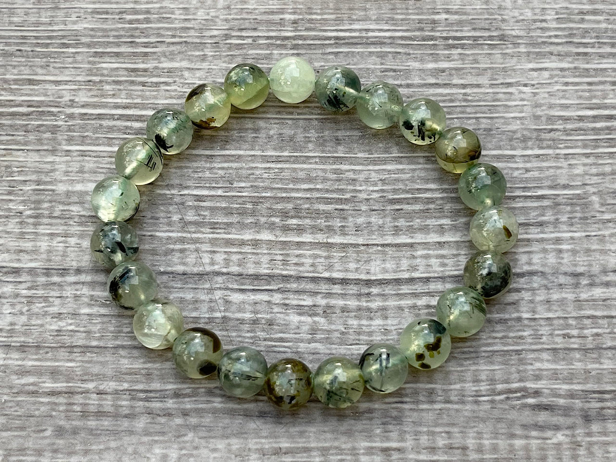 GAF TREASURES Green Prehnite Crystal Bead Bracelet 7-8mm, Genuine Green Prehnite Stretch Gemstone Bracelet, Healing Crystal Bracelet, Gift for Men & Women (1)