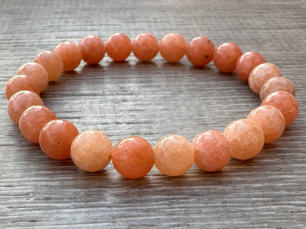 GAF TREASURES Peach Calcite Crystal Bead Bracelet 8mm, Genuine Peach Calcite Stretch Gemstone Bracelet, Healing Crystal Bracelet, Gift for Men & Women (1)