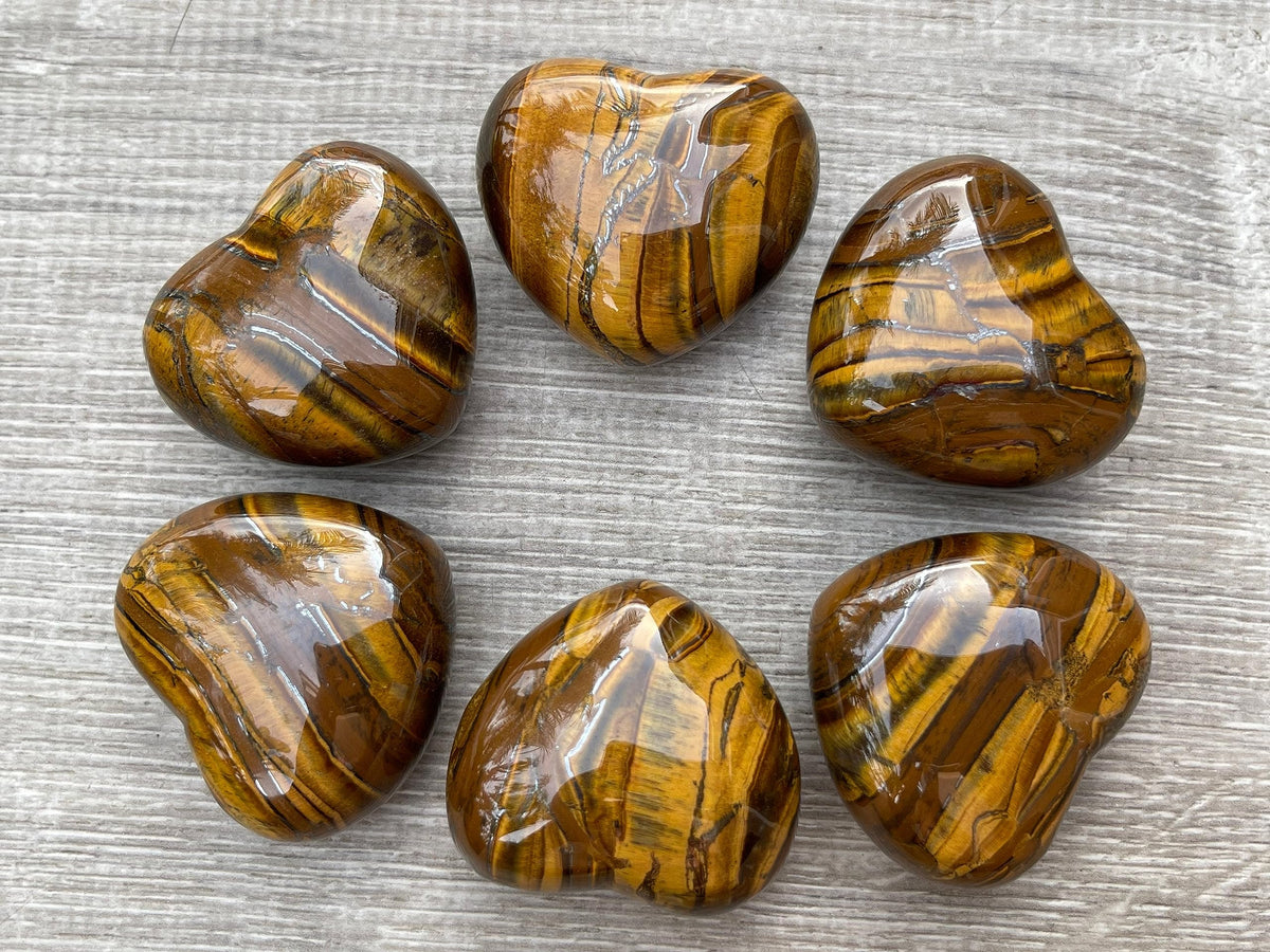 Tiger Eye Gemstone Hearts, Polished Tiger Eye Puffy Hearts, Tiger Eye Crystal Palm Stone, Tiger Eye Healing Crystal Hearts (1 Heart)