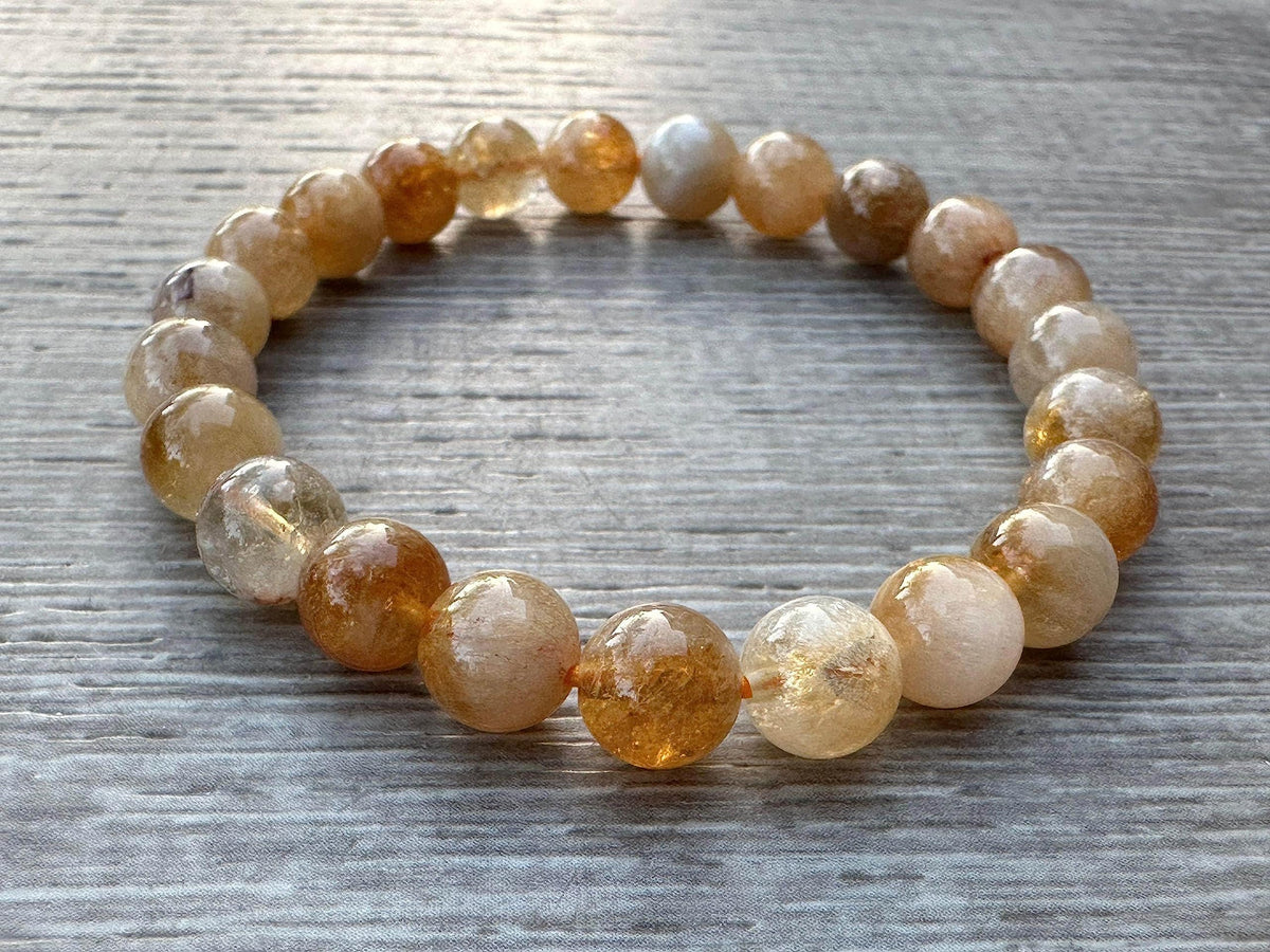 GAF TREASURES Citrine With Quartz Crystal Bead Bracelet 8mm, Genuine Citrine With Quartz Stretch Gemstone Bracelet, Healing Crystal Bracelet, Gift for Men & Women (1)