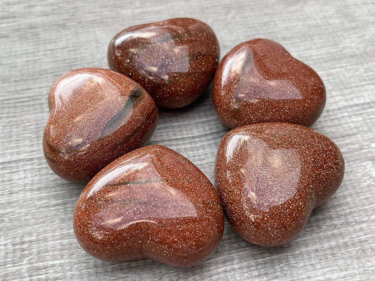 GAF TREASURES Red Goldstone Gemstone Hearts, Polished Red Goldstone Puffy Hearts, Red Goldstone Crystal Palm Stone, Red Goldstone Healing Crystal Hearts (1 Heart)