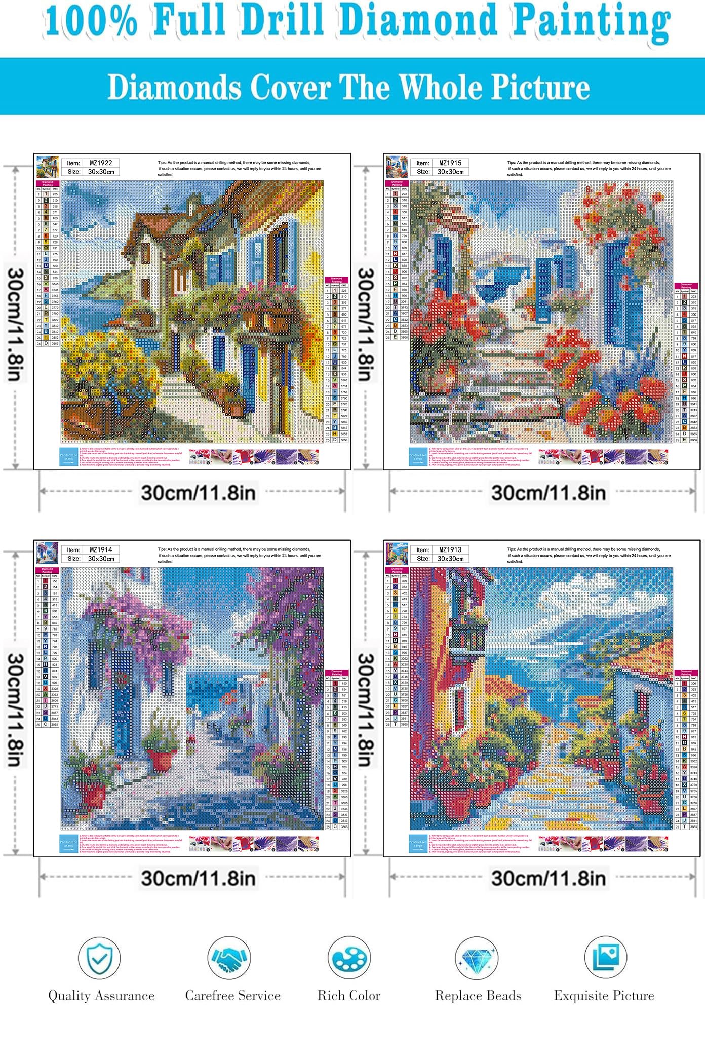 Zythron 4PCS Diamond Art Kits for Adults,Seaside Scenery Diamond Art Landscape Diamond Painting DIY 5D Full Drill Gem Art Painting Kit for Home Wall Decor Gifts 12x12 in