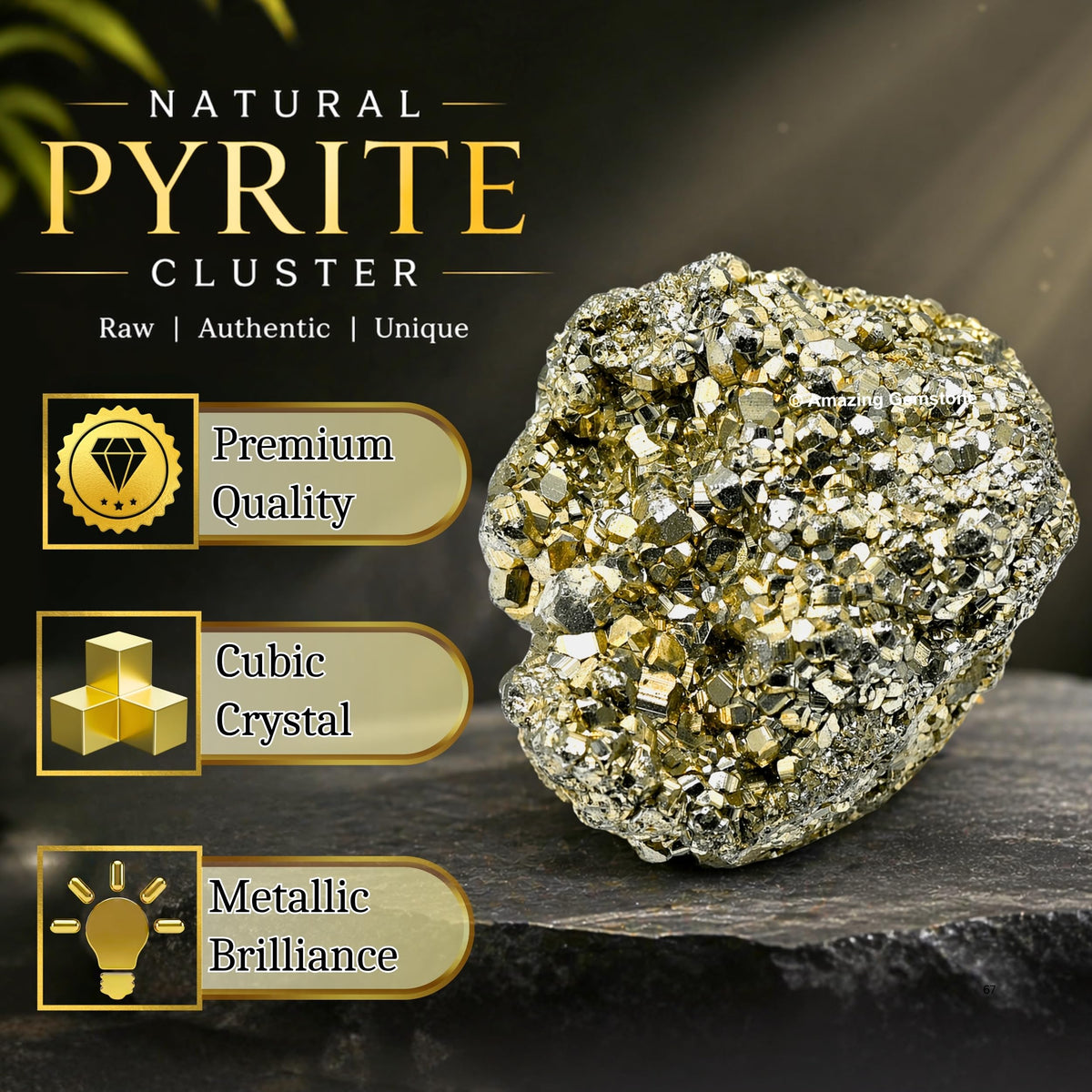 Amazing Gemstone Pyrite Crystal Stone Cluster Samples - Extra Large High Energy Natural Iron Pyrite Stone Pirita Piedra Original with Healing Properties (180-250 Gram)