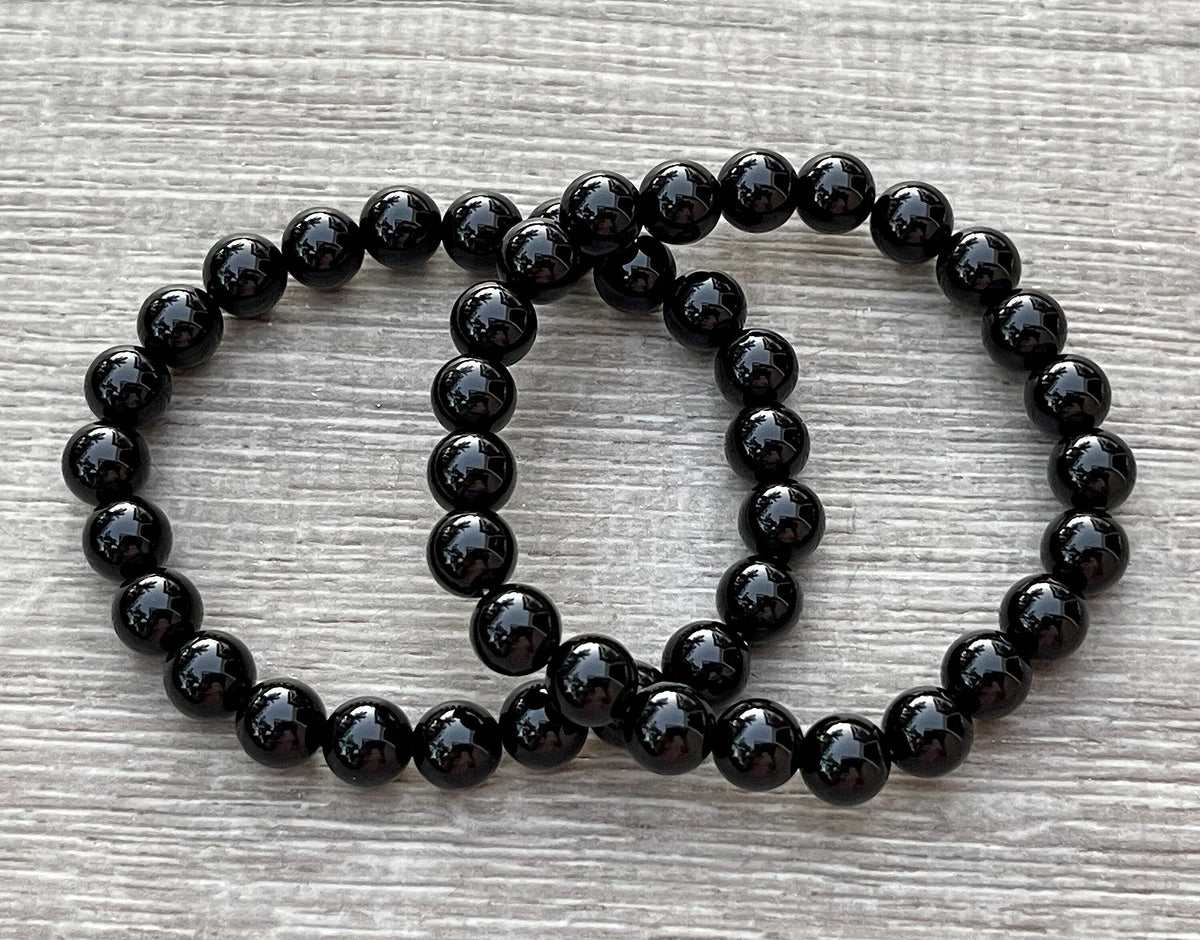 GAF TREASURES Black Onyx Crystal Bead Bracelet 8mm, Genuine Black Onyx Stretch Gemstone Bracelet, Healing Crystal Bracelet, Gift for Men & Women (1)