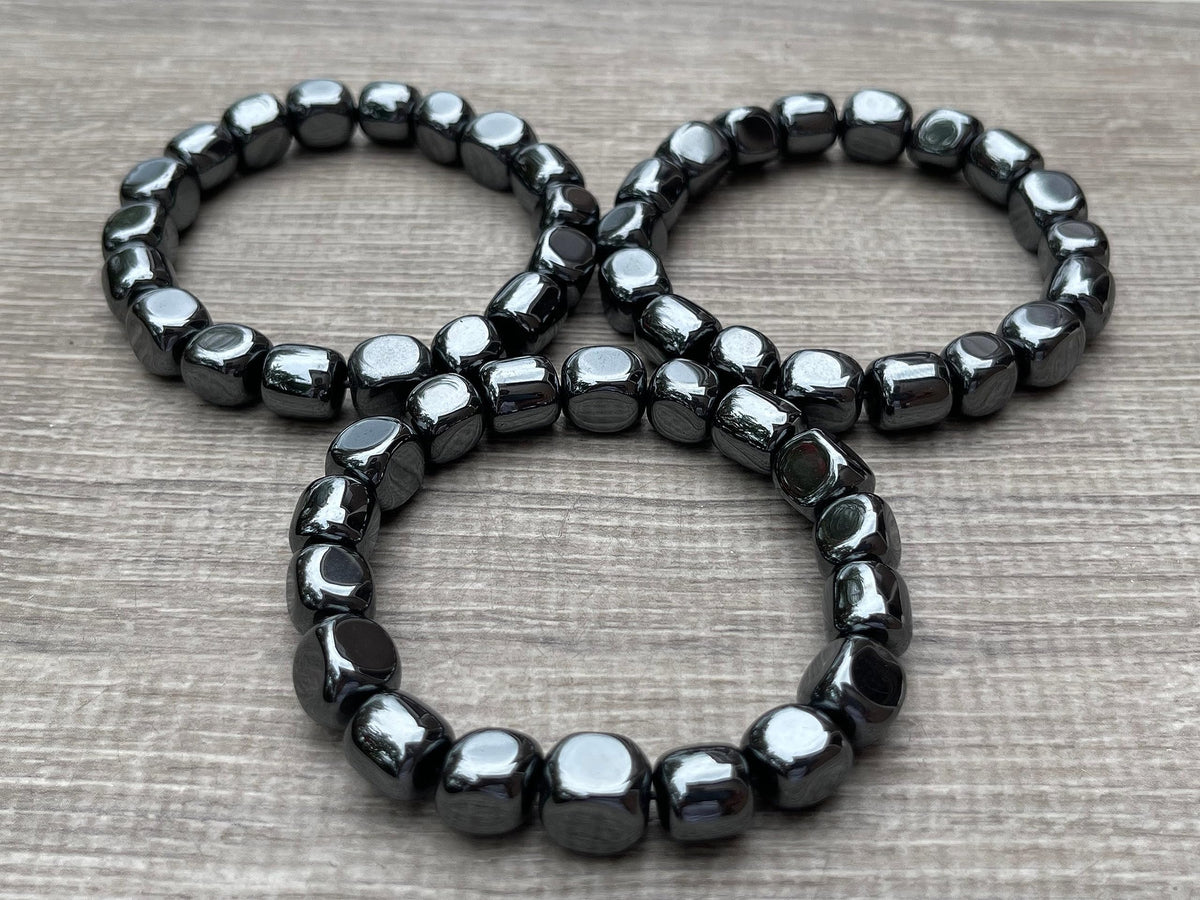 GAF TREASURES Hematite Crystal Nugget Bracelet, Genuine Hematite Tumbled Gemstone Bracelet, Healing Crystal Bracelet, Gift for Men & Women (1)