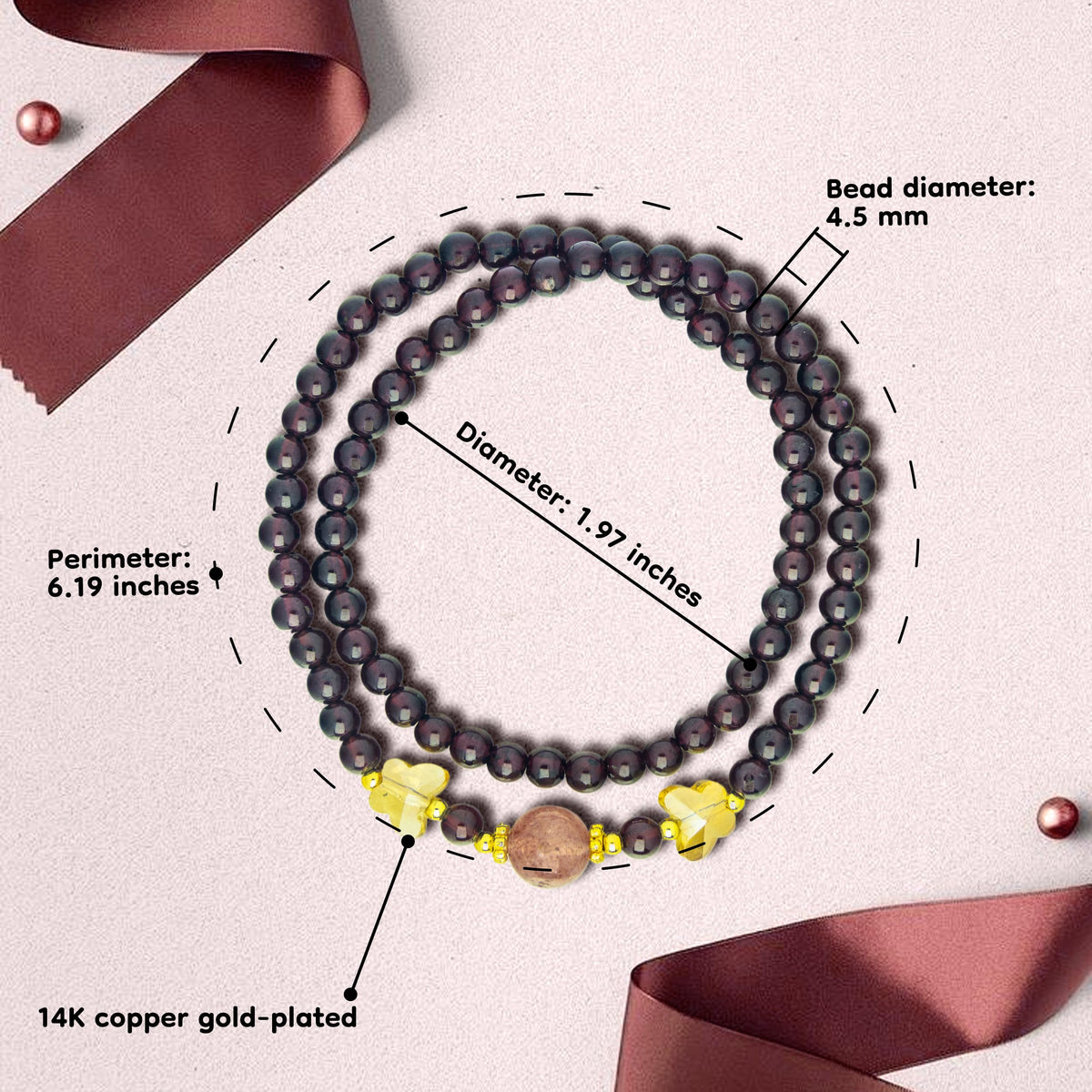 CNYTPE Garnet Bracelet for Women – Red Garnet Jewelry, Healing Crystal Bracelet, Handmade Gemstone Jewelry, Symbol of Love, Happiness & Harmony (4.5mm Garnet & Strawberry Quartz)