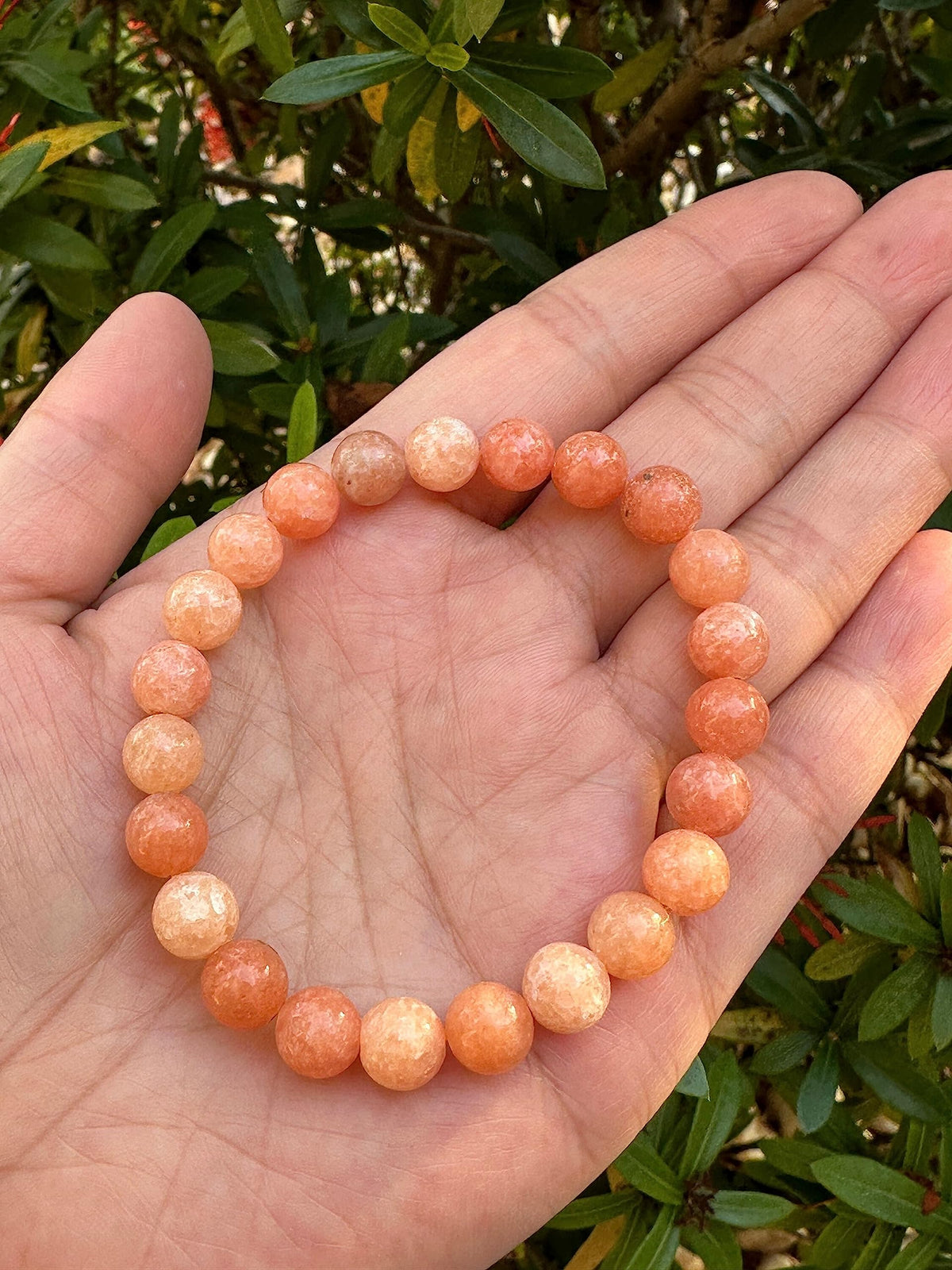 GAF TREASURES Peach Calcite Crystal Bead Bracelet 8mm, Genuine Peach Calcite Stretch Gemstone Bracelet, Healing Crystal Bracelet, Gift for Men & Women (1)