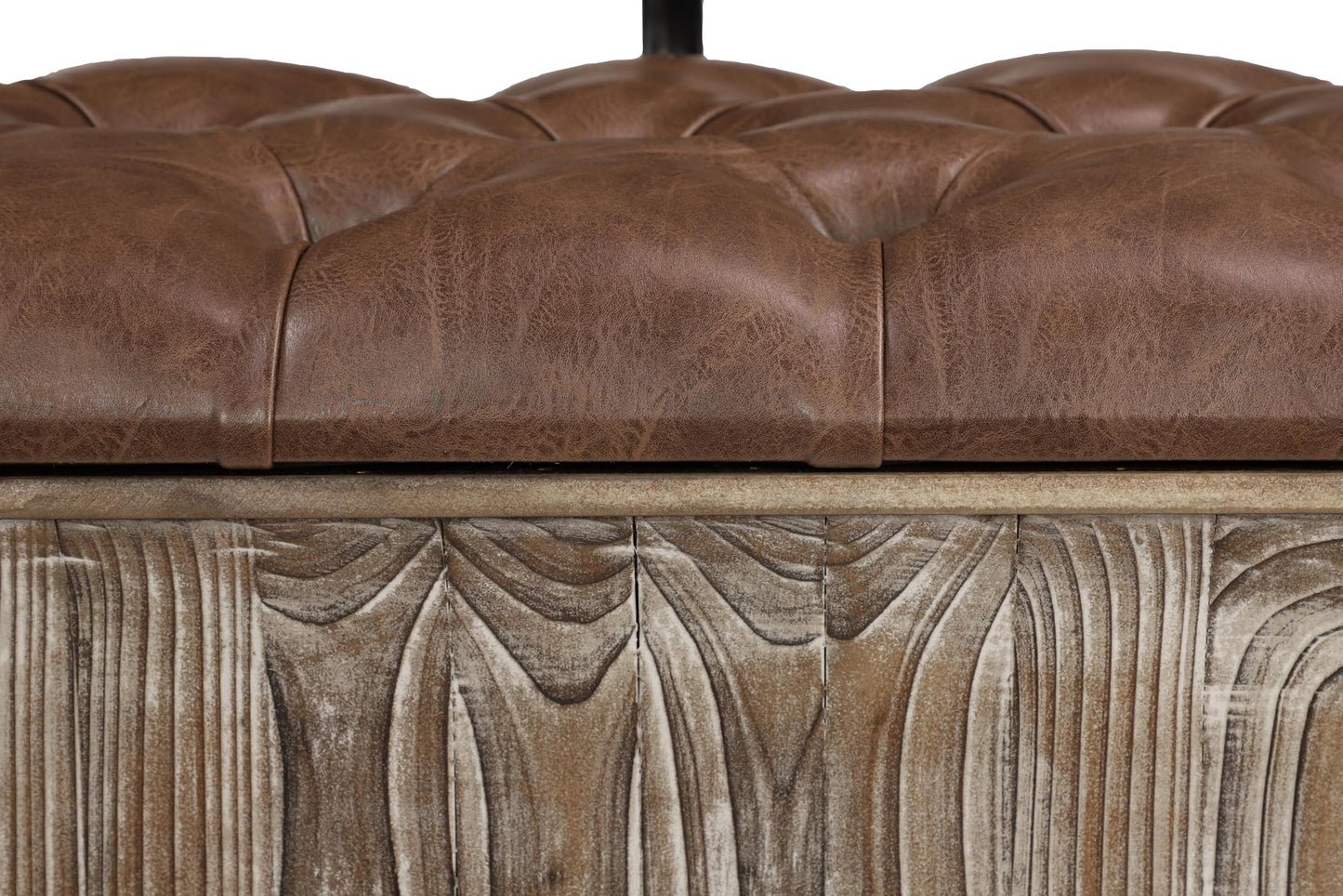 Deco 79 Wood Room Storage Bench Entryway Bench with Tufted Faux Leather Seat and Back, Bench 47" x 20" x 32", Brown