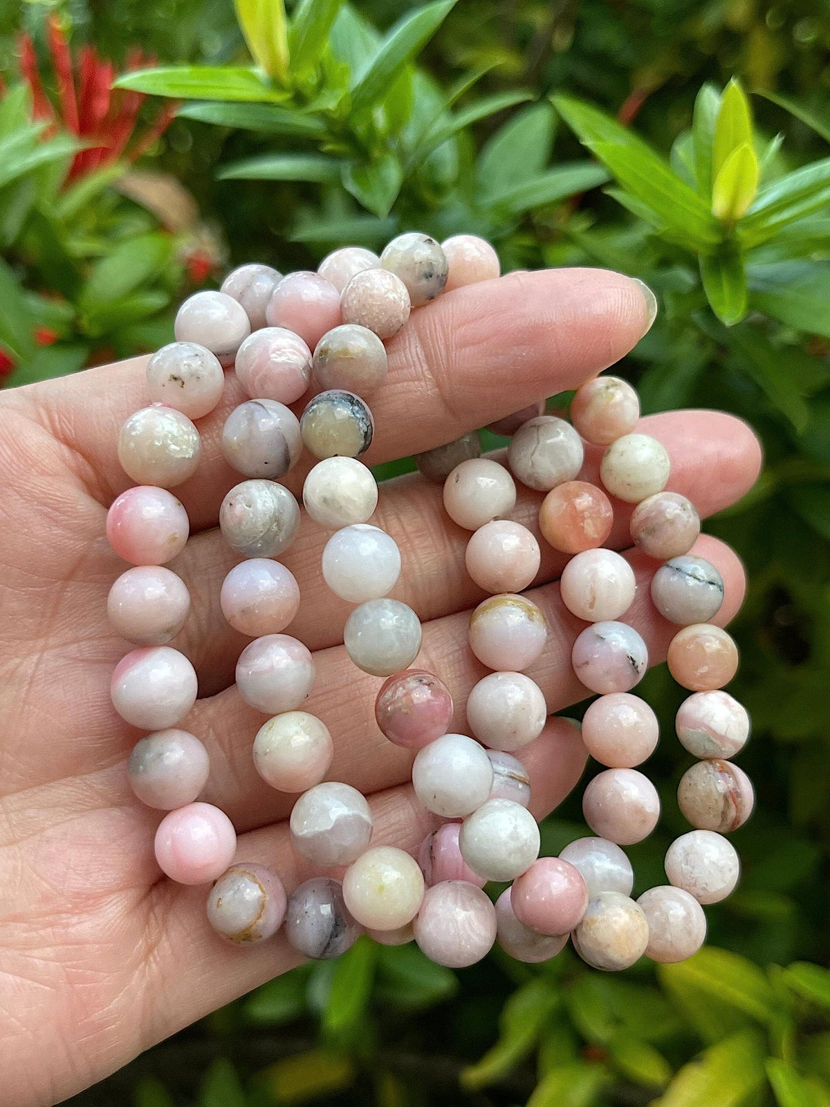 GAF TREASURES Pink Opal Crystal Bead Bracelet 8mm, Genuine Pink Opal Stretch Gemstone Bracelet, Healing Crystal Bracelet, Gift for Men & Women (1)
