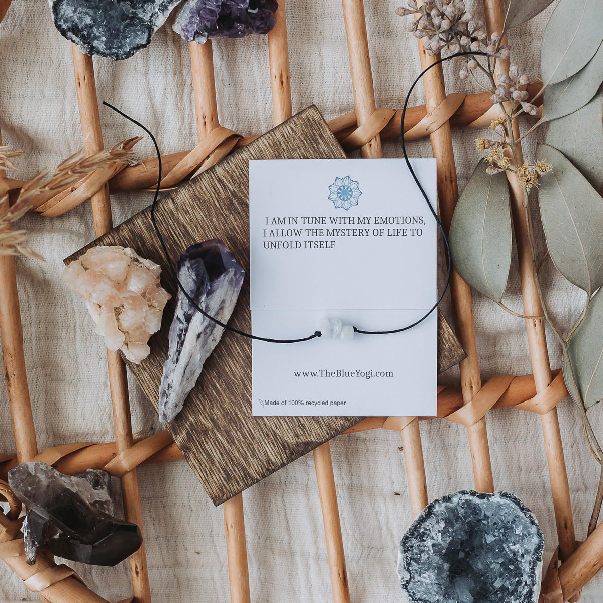 The Blue Yogi Amazonite Healing Bracelet Anklet 2-in-1 Protection Crystal Jewelry Adjustable Tie Closure with Affirmation Card Handmade