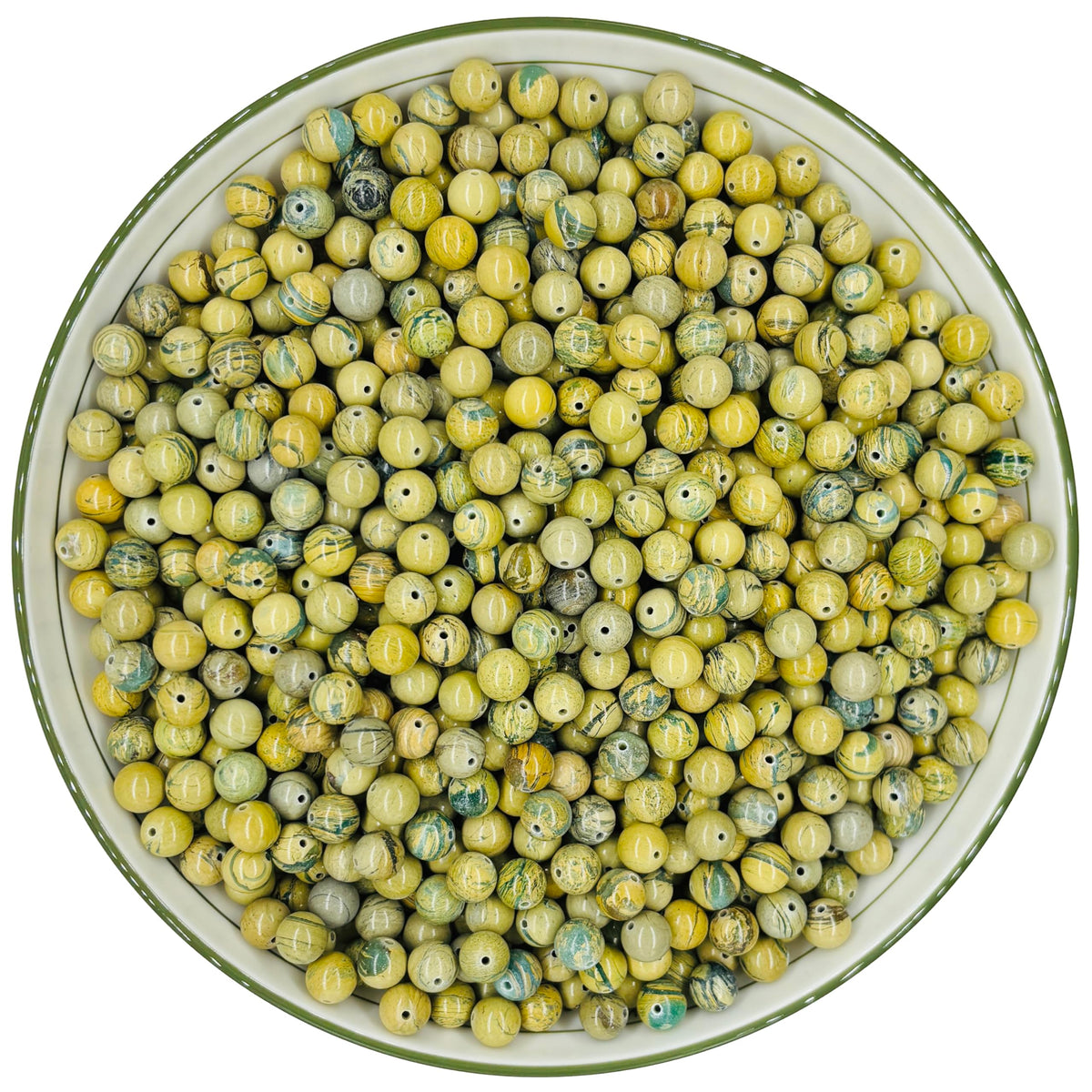 WHNKFB 8mm 50PCS Natural Green Serpentine Round Beads, Dragon Vein Loose Gemstone Beads for Jewelry Making Craft - 4mm 6mm 8mm 10mm Options with Free Elastic Cord