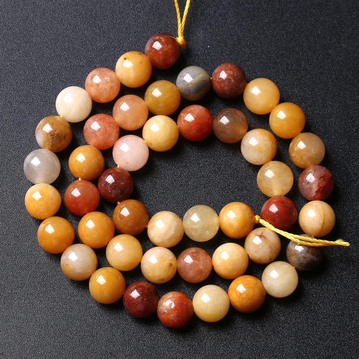 36PCS 10MM Natural Golden Thread Jade Beads Energy Stone Healing Power Loose Beads for Jewelry Making DIY Bracelet Necklace Earrings 15" (Golden Thread Jade, 10mm)