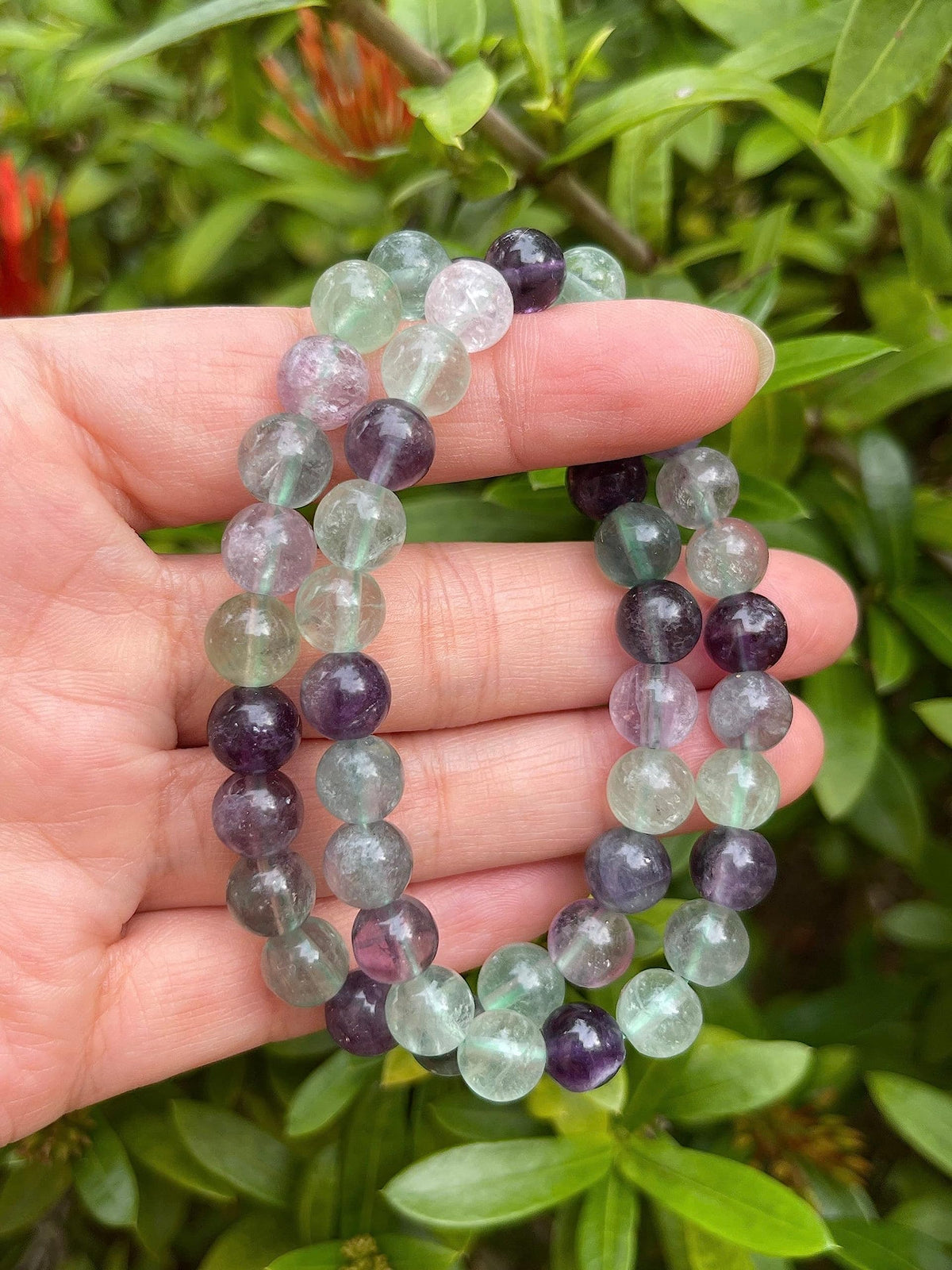 GAF TREASURES Rainbow Fluorite Crystal Bead Bracelet 8mm, Genuine Rainbow Fluorite Stretch Gemstone Bracelet, Healing Crystal Bracelet, Gift for Men & Women (1)