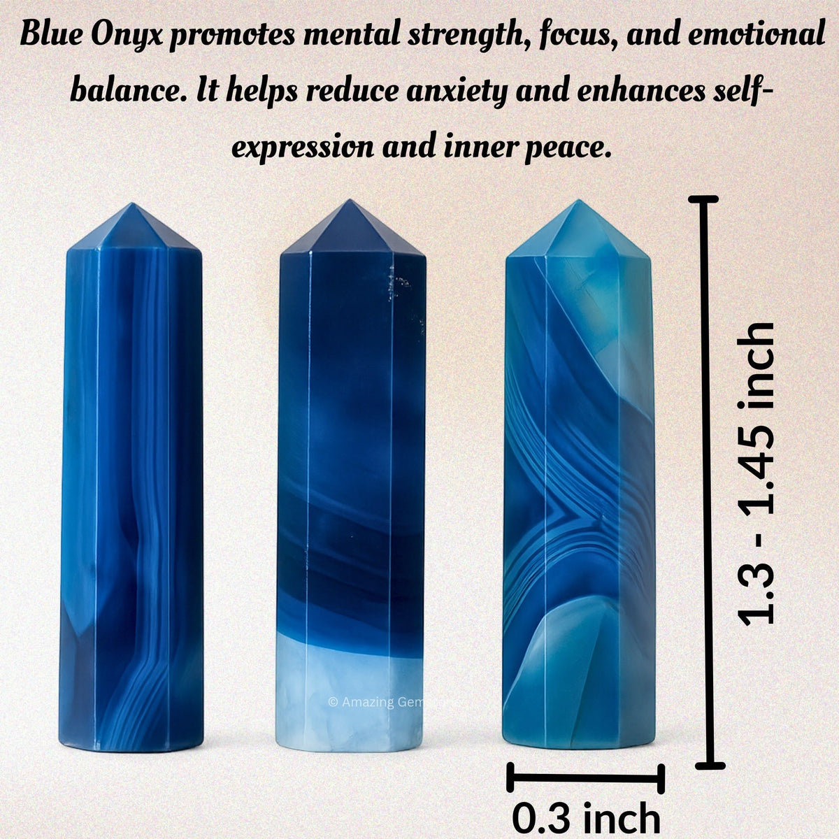 Amazing Gemstone Blue Onyx Crystal Points Bulk Healing Crystals & Stones - Pack of 3 Single Terminated Healing Wand Point Bulk Crystals for Crafts, Crystal Grid, DIY Work - Premium Crystals