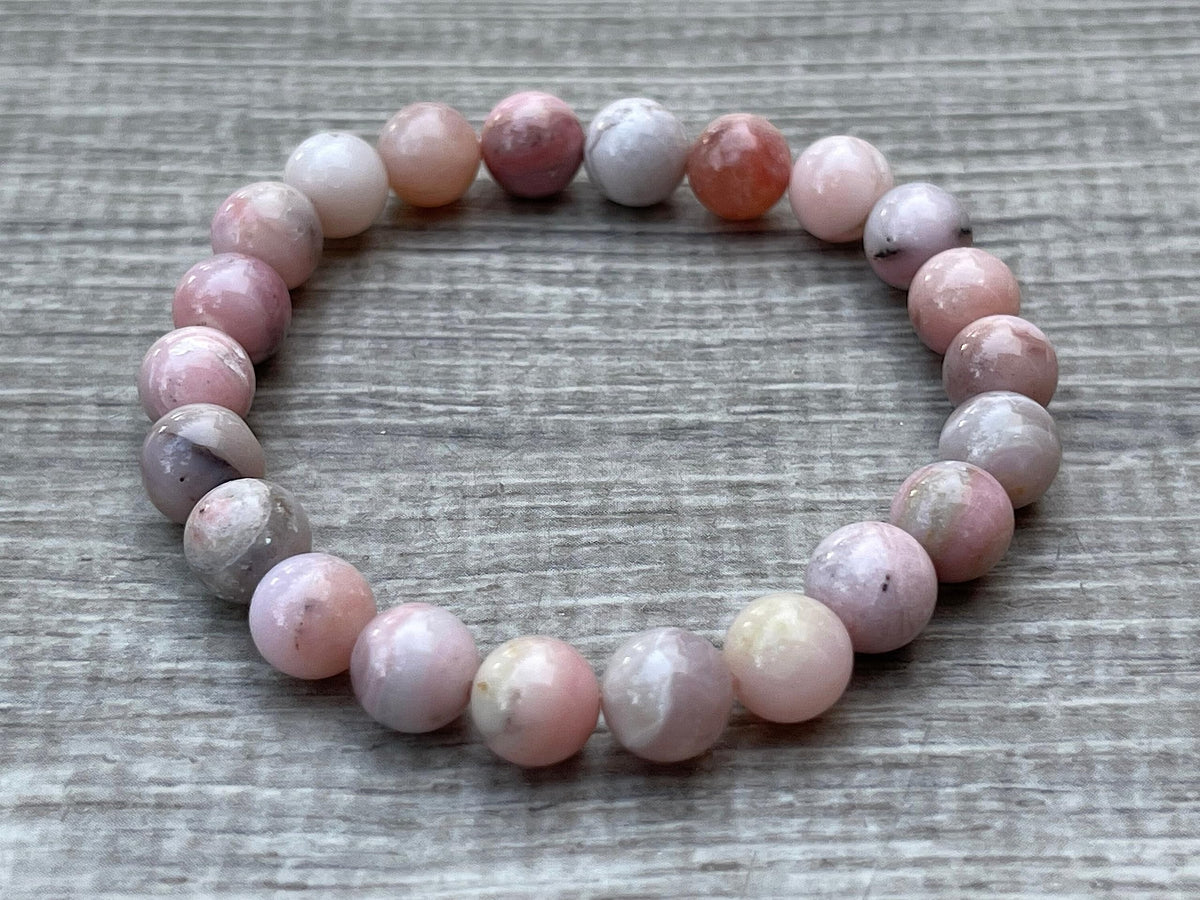GAF TREASURES Pink Opal Crystal Bead Bracelet 8mm, Genuine Pink Opal Stretch Gemstone Bracelet, Healing Crystal Bracelet, Gift for Men & Women (1)