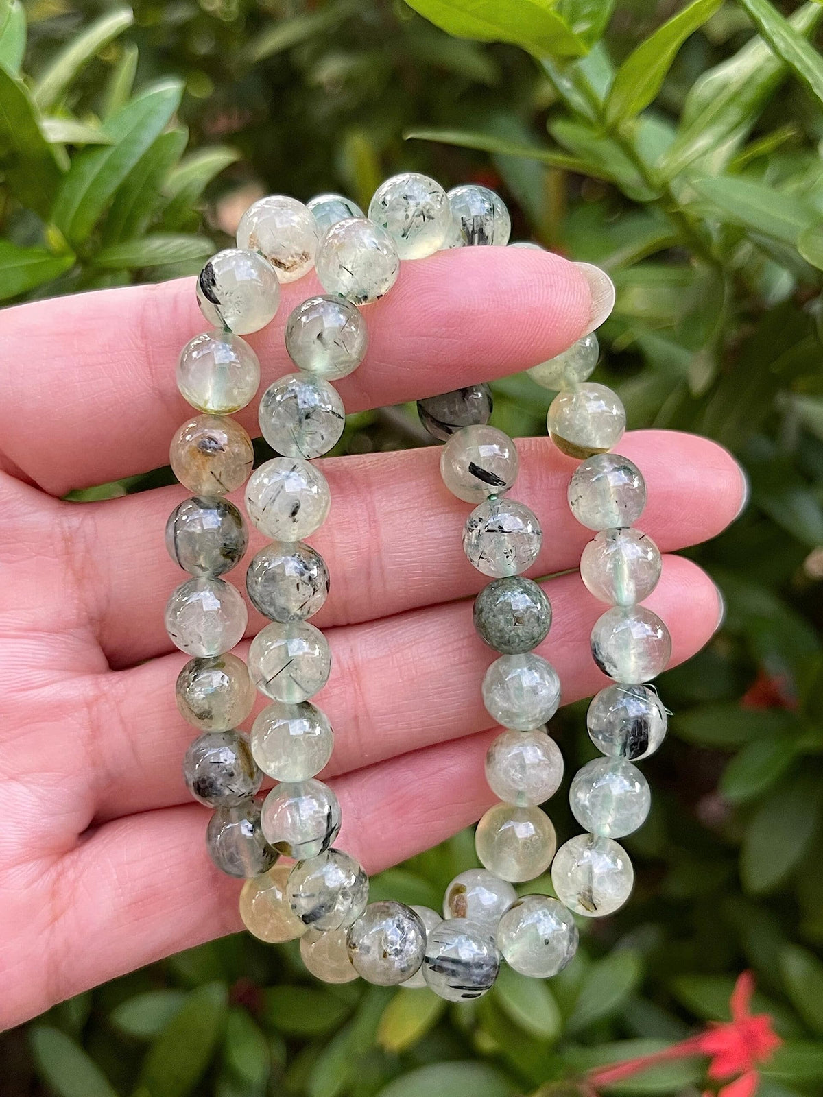 GAF TREASURES Green Prehnite Crystal Bead Bracelet 7-8mm, Genuine Green Prehnite Stretch Gemstone Bracelet, Healing Crystal Bracelet, Gift for Men & Women (1)
