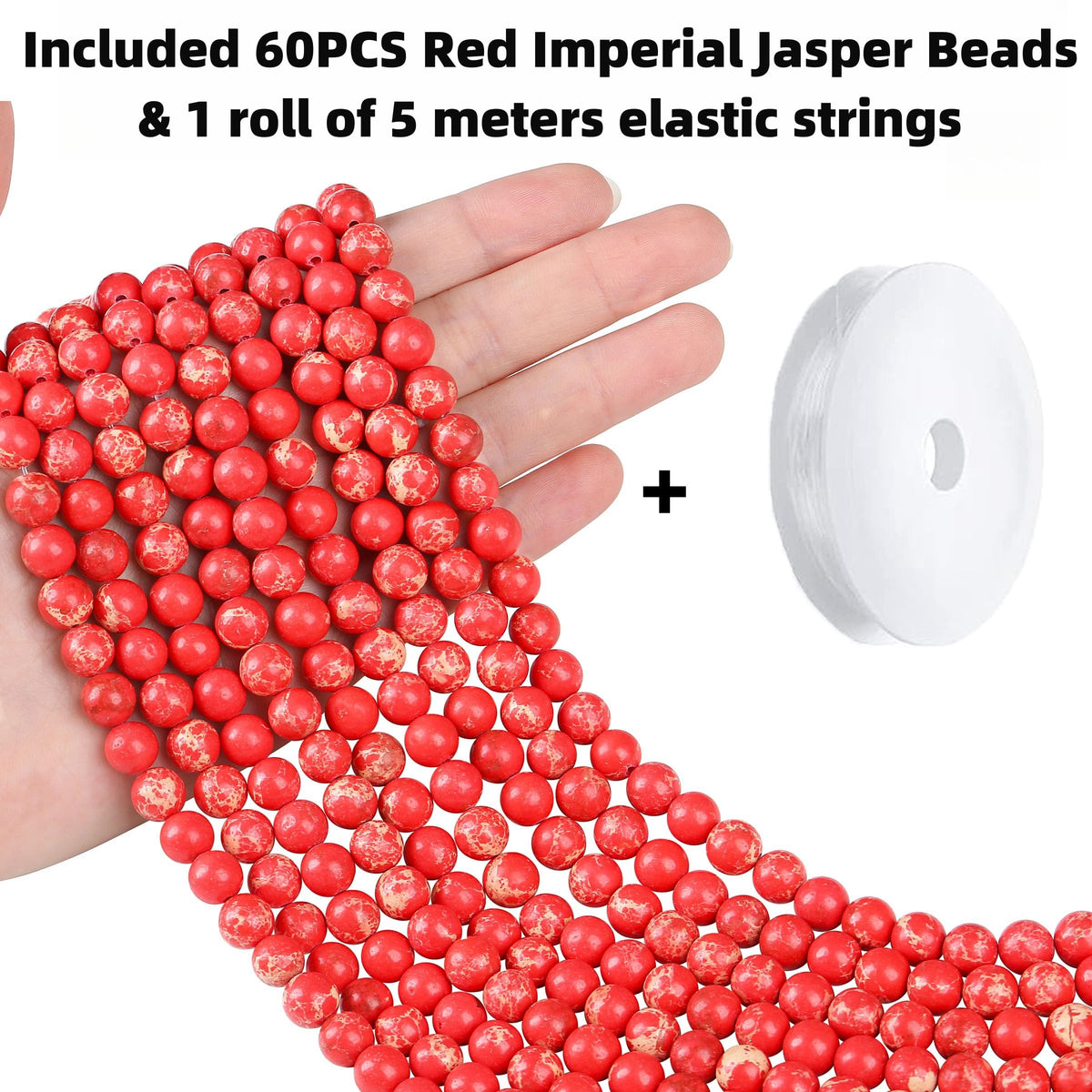 QINJIEJIE 60PCS Red Imperial Jasper Beads 8mm Stone Beads Round Loose Gemstone Bead for Bracelet Beading Crystal Jewelry Making DIY Necklace Earrings 0.32"