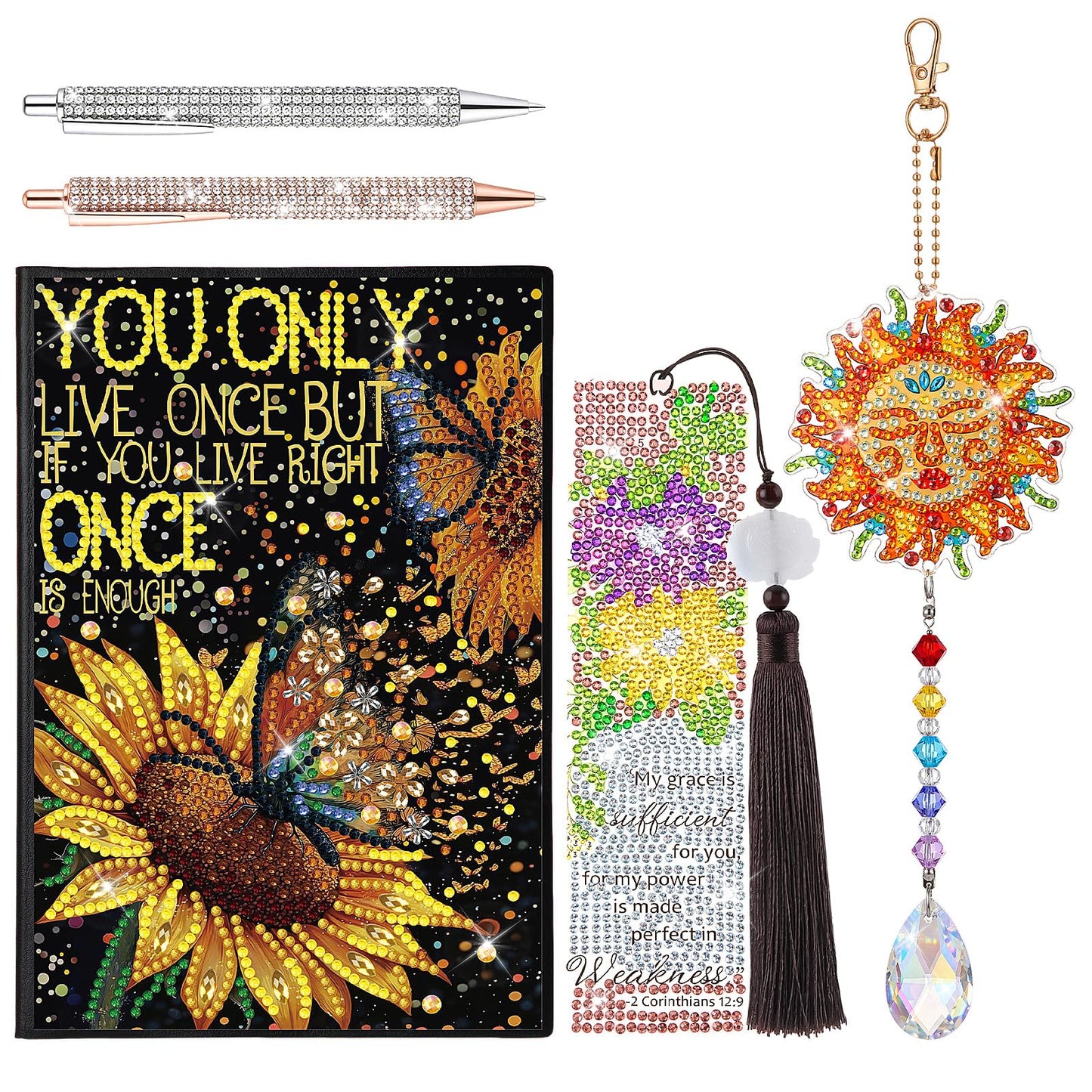 ForraFun Diamond Art Notebook for Adults Diamond Painting Journals Notebooks 5d DIY Diamonds Notebook Painting Kit with Diamonds Ballpoint DIY Bookmark & Wind Chime for Crafts Gift(Sunflower)