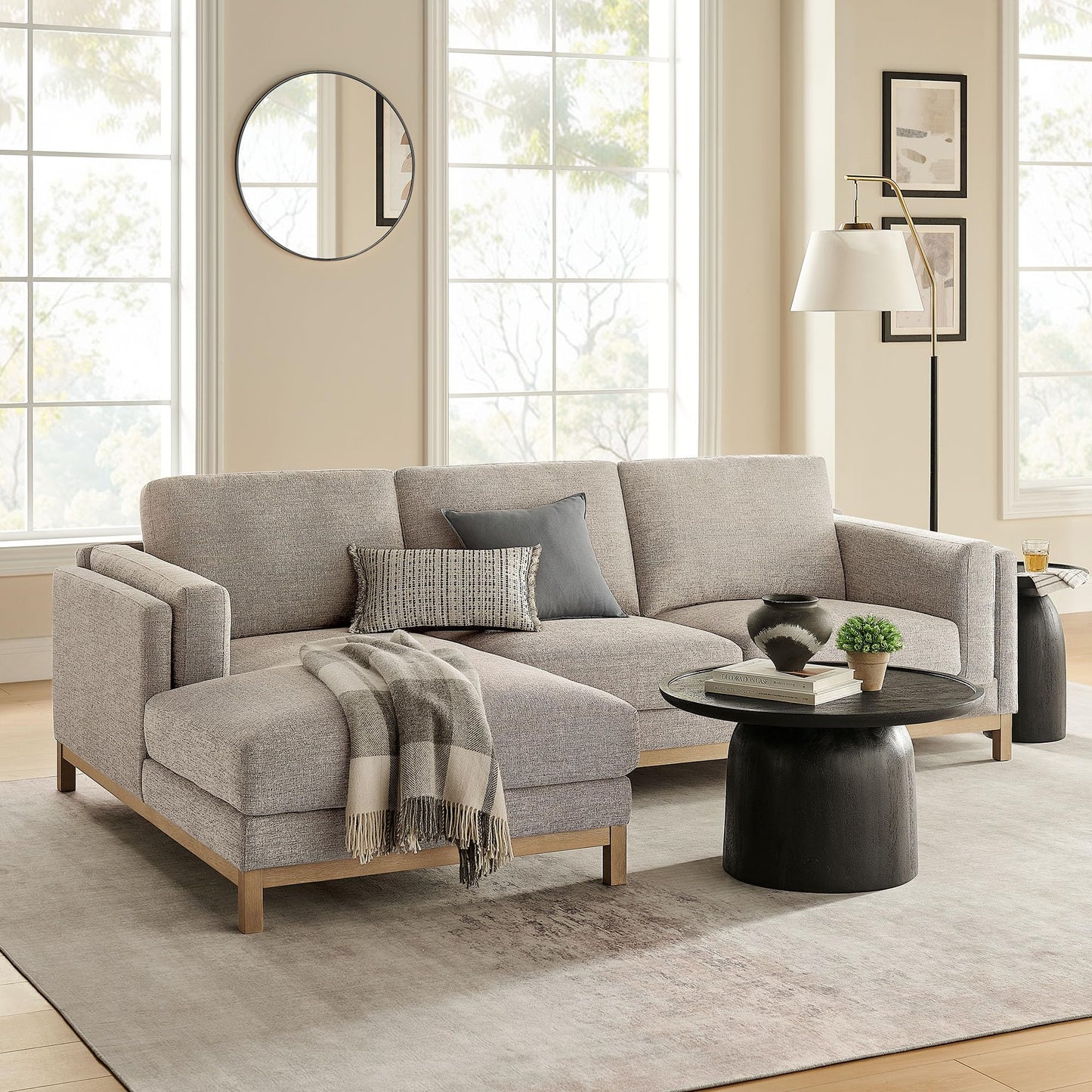 Modway Roscoe Left-Facing Sectional Sofa with Chaise in Pewter - 2-Piece Mélange Chenille Fabric Deep Seat Couch, L Shaped Modular for Living Room or Lounge