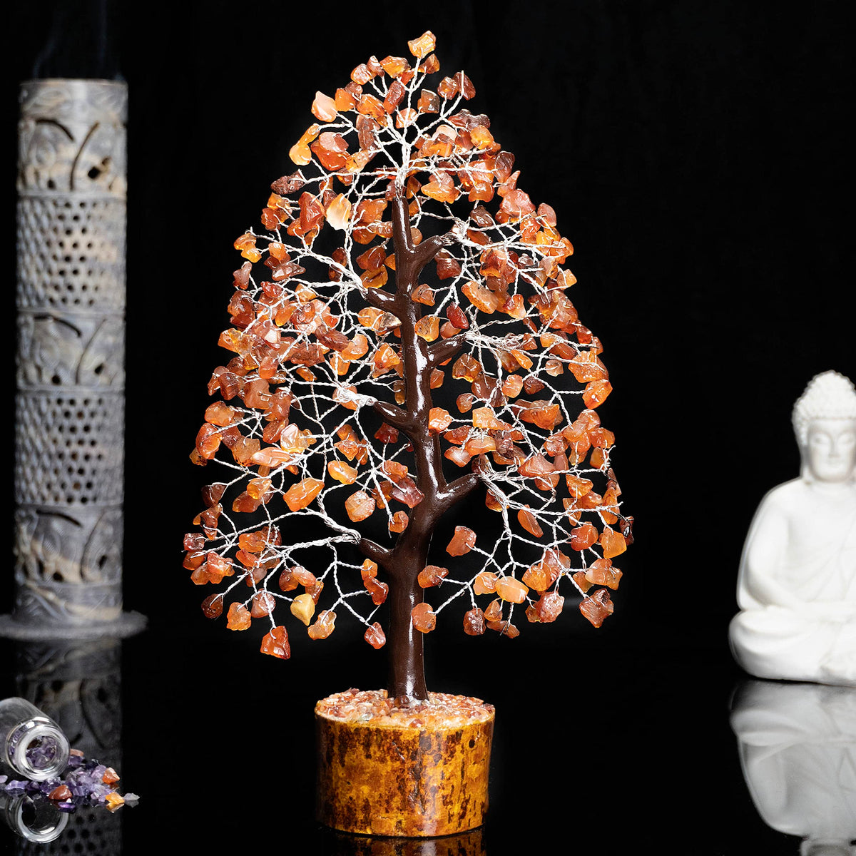Crocon® Carnelian Gemstone Crystal Tree, Crytsals and Healing Stones, Orange Healing Stone Tree for Sacral Chakra Birthday Gifts for Women Men Her Sister mom - Gem Tree - Home Decor - Good Luck Gift