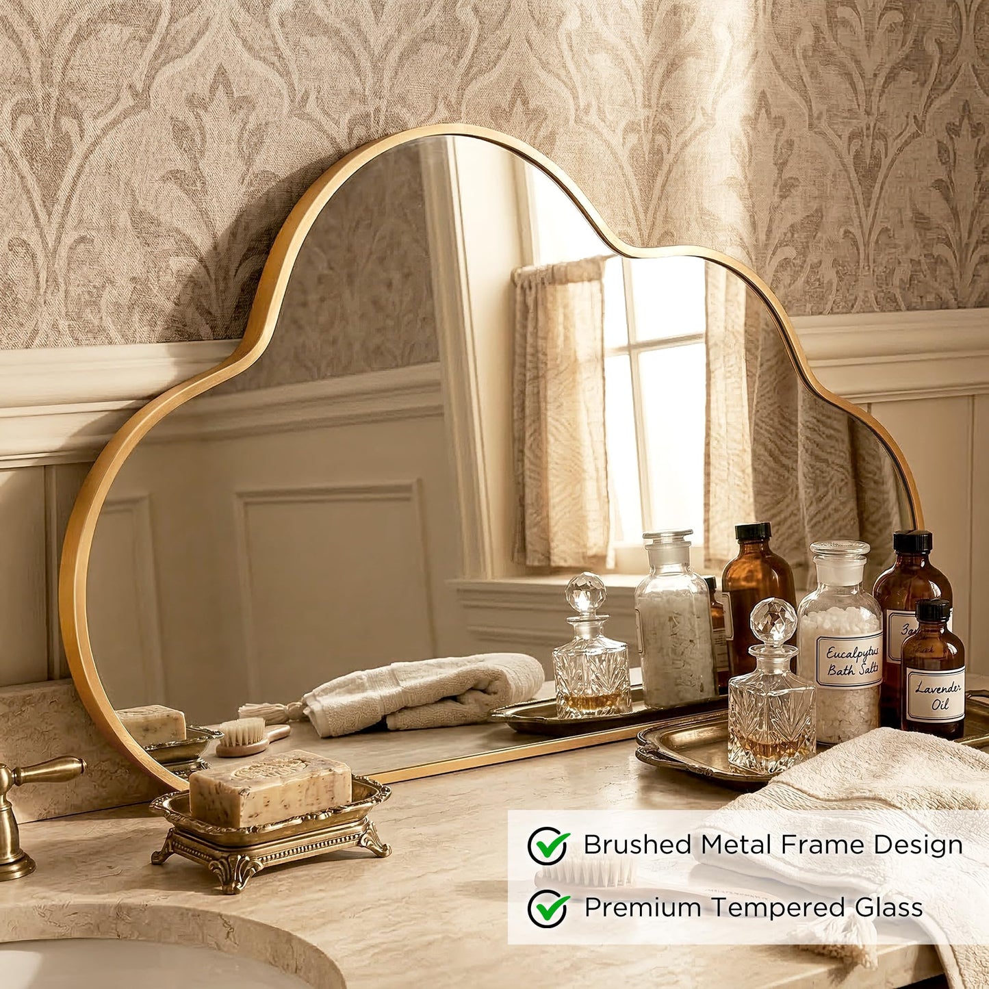 Fahomiss Decorative Cloud Wall Mirror with Frame for Kids' Room, Living Room, Hallway, Entryway