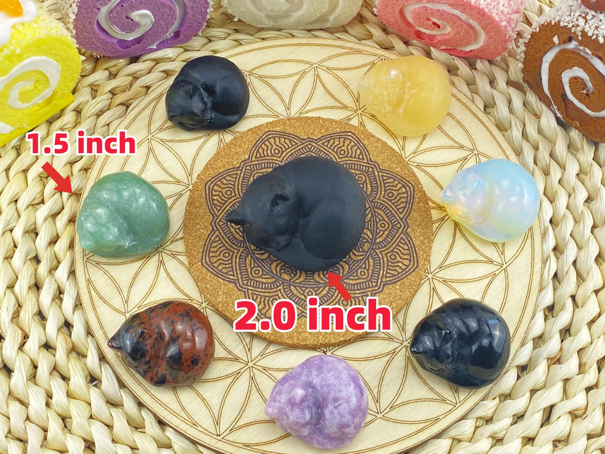YATOJUZI 2" Cat Decors Statue Strawberry Quartz Crystals Sleeping Cats Gemstone Hand-Carved Cute Animal Statues Figurine Stone Home Office Desk Decor Lucky Reiki Kitten Ornaments Gifts for Women Men