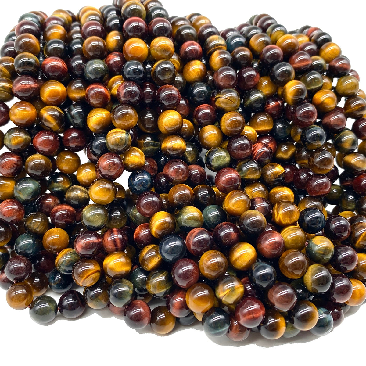 ABCGEMS African Tri-Color Tigers Eye Beads (Gorgeous Matrix- Mohs Hardness 7) Healing Energy Crystal Stone Ideal for Bracelet Necklace Ring DIY Jewelry Making Craft Men Women Smooth Round Tiny 6mm
